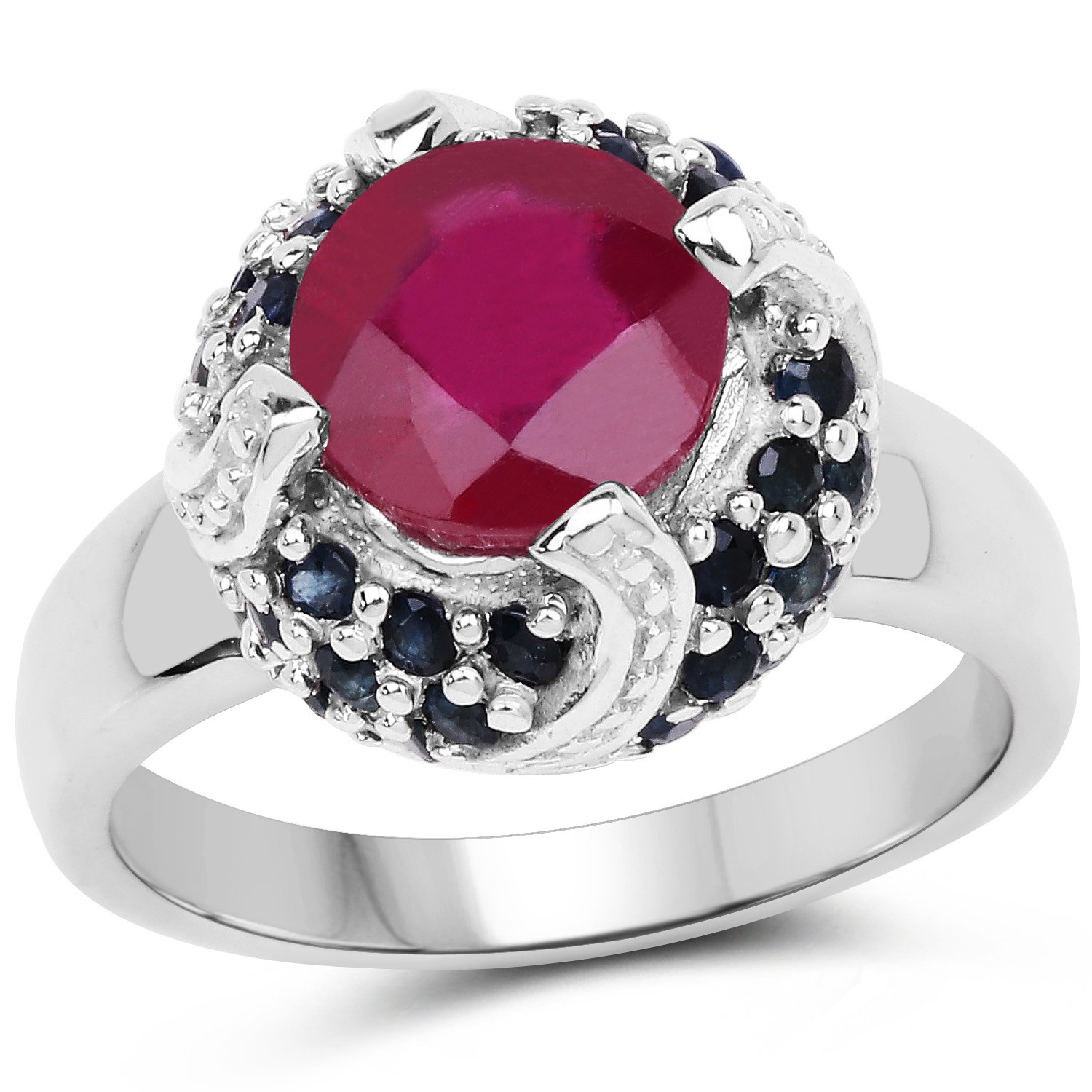 3.70 Carat Glass-Filled Ruby & Blue Sapphire Sterling Silver Ring for Women | Elegant 925 Silver Jewelry Gift for Anniversary, Engagement & Special Occasions