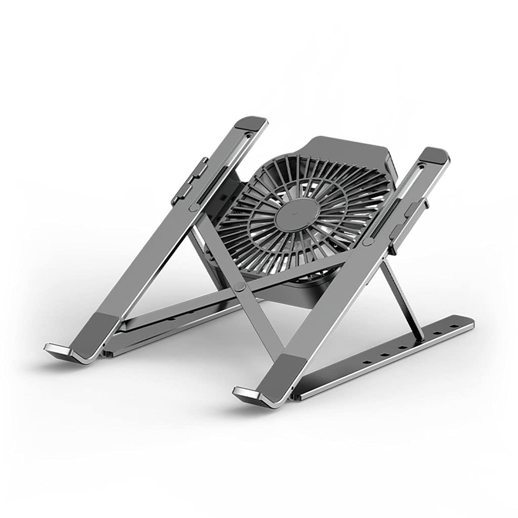 Portable Aluminum Laptop Cooling Stand - Adjustable & Foldable Notebook Cooler Pad with Fan for 17 Inch Laptop & Tablet - Perfect for Gaming, Office Work & Home Use