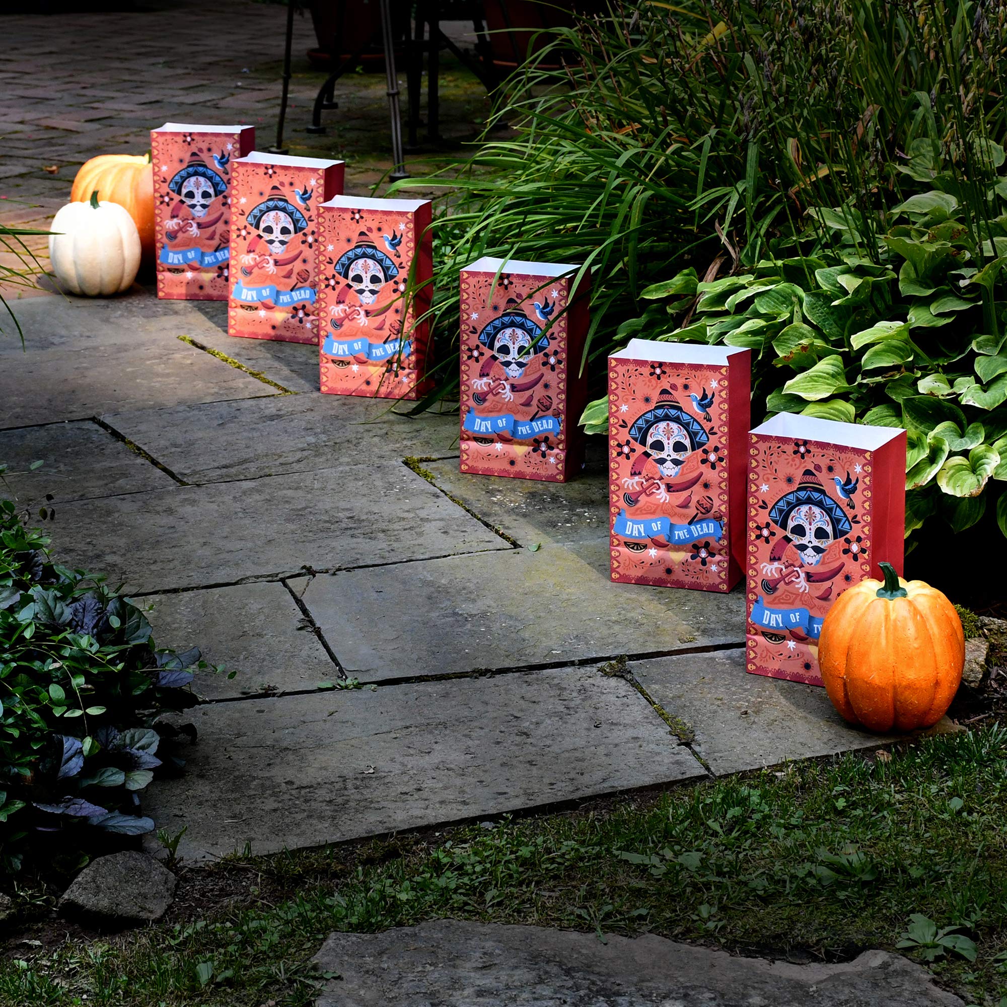 LumaBase Paper Luminaria Bags for Day of the Dead Celebration - Set of 24 Decorative Candle Bags for Halloween, Cemetery Decorations & Mexican Festival Traditions