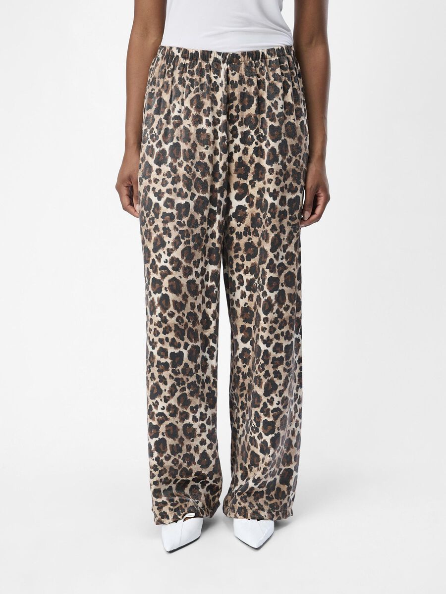Jenny Women's Wide Leg Pants - Leopard Print High Waist Palazzo Trousers for Casual, Office & Party Wear