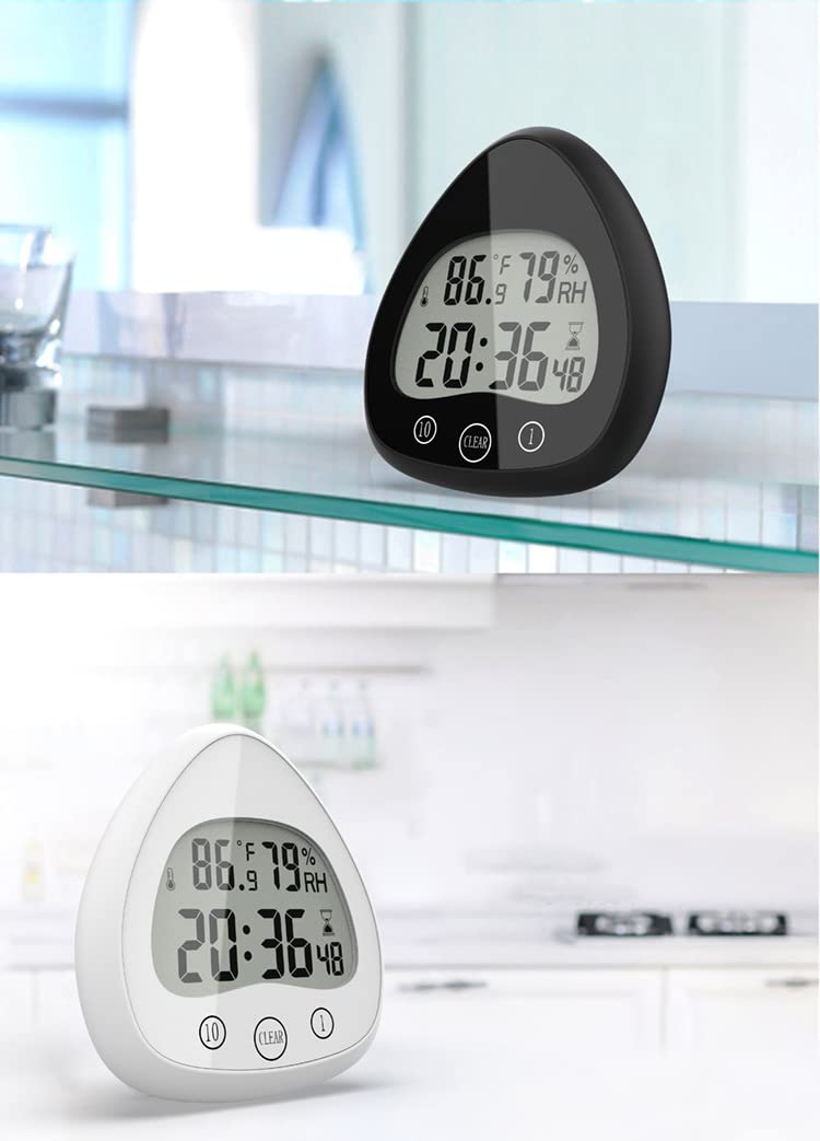 Lancoon Digital Wall Clock - Waterproof, Fog-Proof, Dust-Proof Bathroom & Kitchen Timer with Temperature & Humidity Sensor - Silent Operation with Suction Cup Hook (Black) - Perfect for Shower, Sauna, Pool Area & Humid Environments