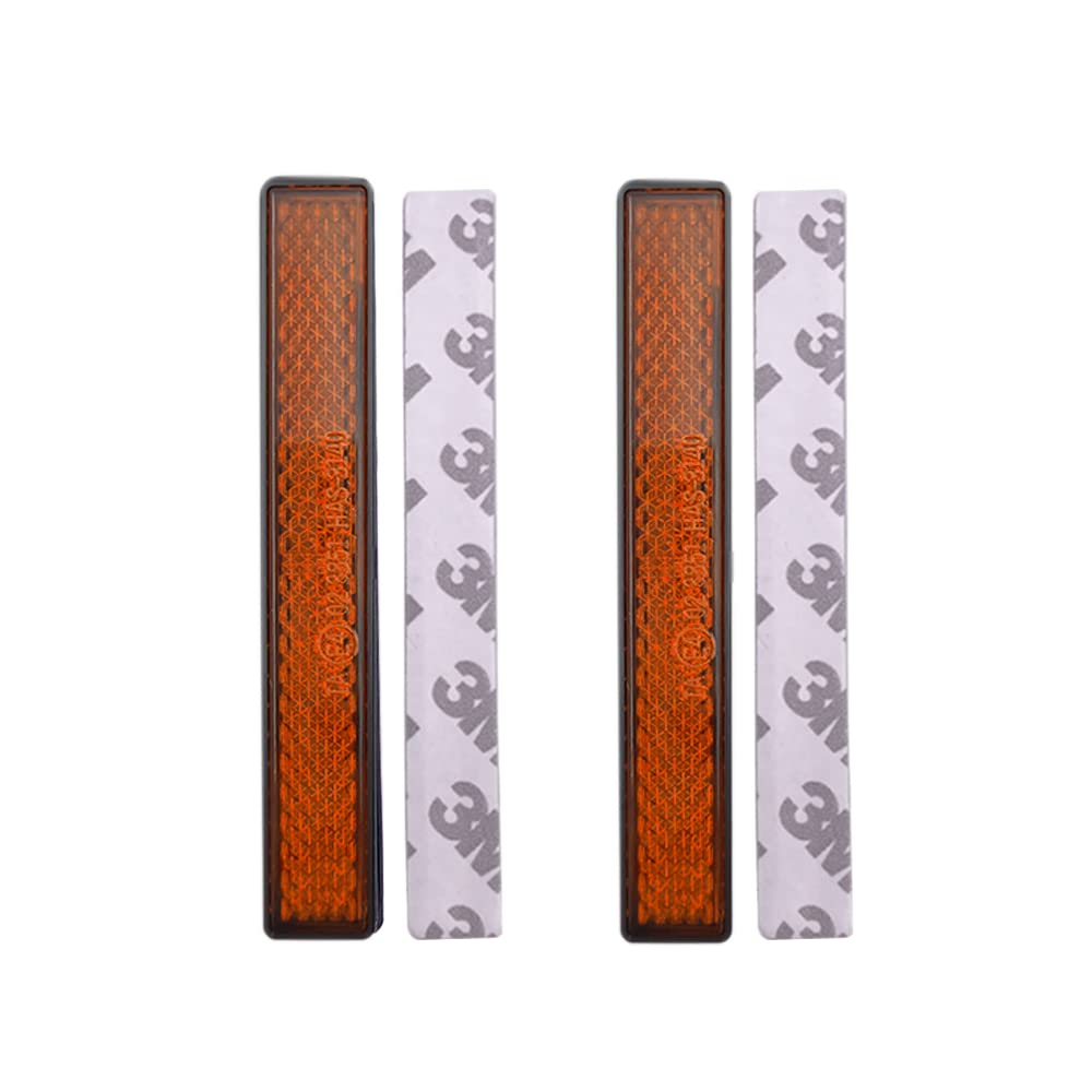 Adhesive Rectangular Reflectors - 2PC Amber for Cars, Bikes & Boats - Safety & Night Riding