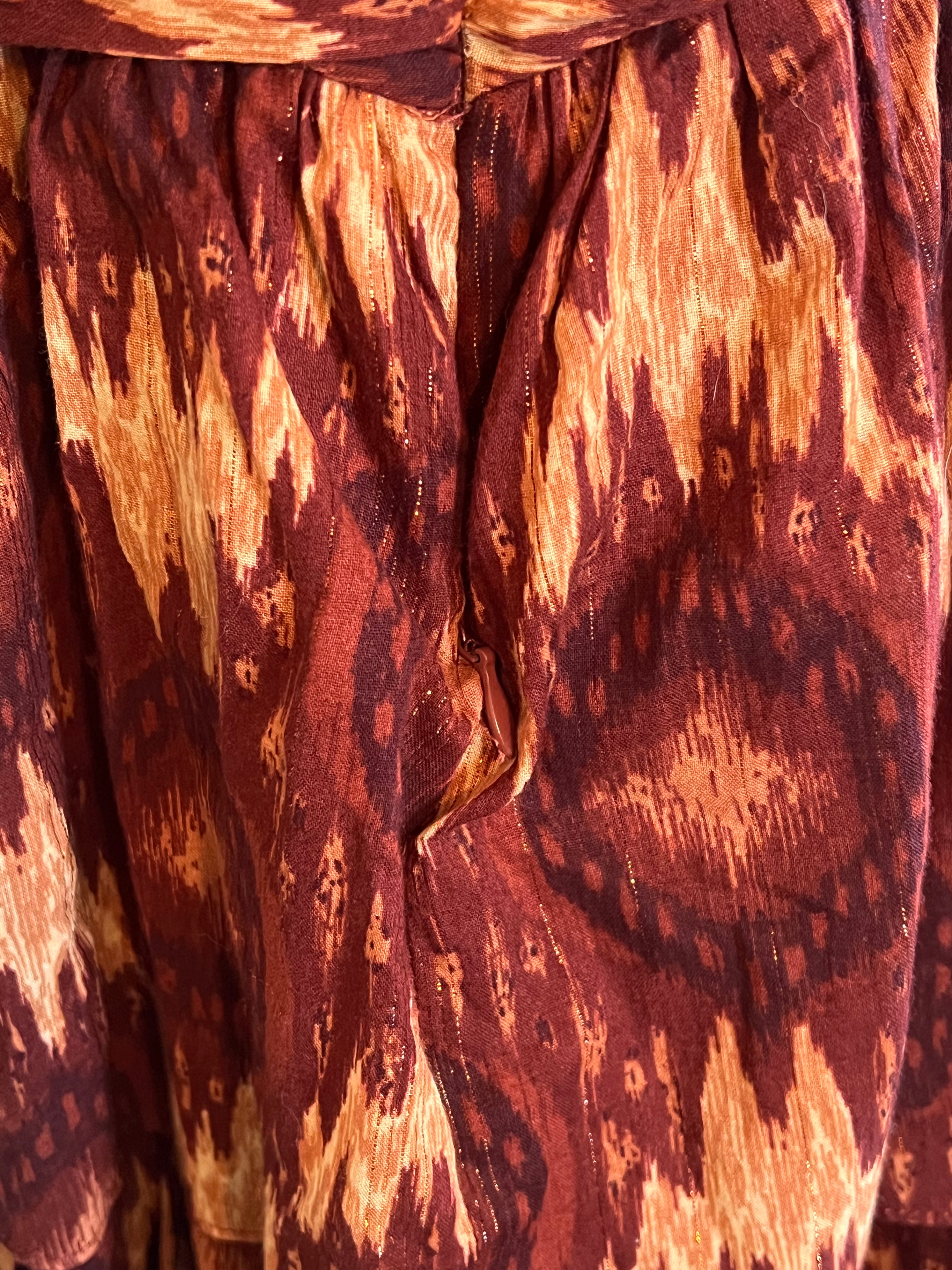House of Harlow 1960 Women's Burgundy Ikat Print Dress Size L - Boho Chic Flowy Maxi Dress for Beach Vacations & Summer Parties
