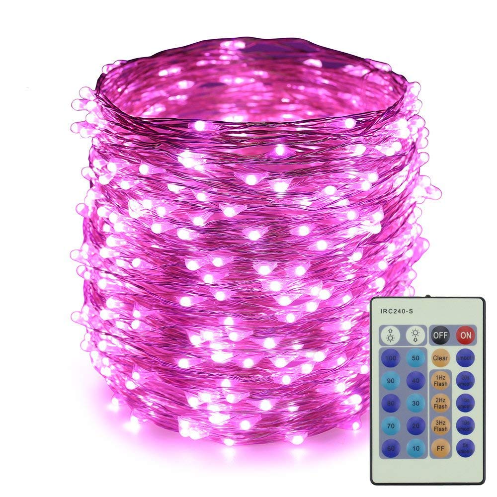 500 LED Dimmable Silver Wire String Lights - 165Ft Remote Controlled Fairy Lights for Christmas, Wedding, Party Decor | Waterproof Outdoor & Indoor Use (Pink) - Perfect for Bedroom, Garden, Patio and Holiday Lighting