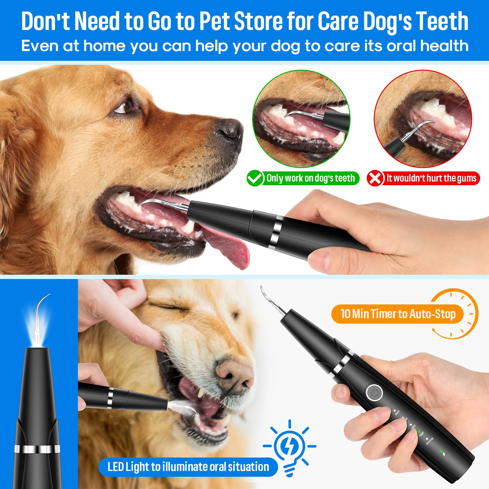 **5-Mode Ultrasonic Dog Teeth Cleaning Kit - Plaque & Tartar Remover for Pets, 10-in-1 Dental Care Set with Toothbrush (Black) - Perfect for At-Home Pet Oral Hygiene & Fresh Breath**