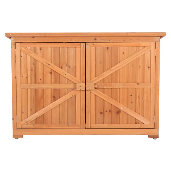 Double Door Fir Wood Outdoor Storage Shed - Weatherproof Garden Yard Cabinet for Tools & Equipment (Orange Red) - Perfect for Backyard, Patio & Garage Organization