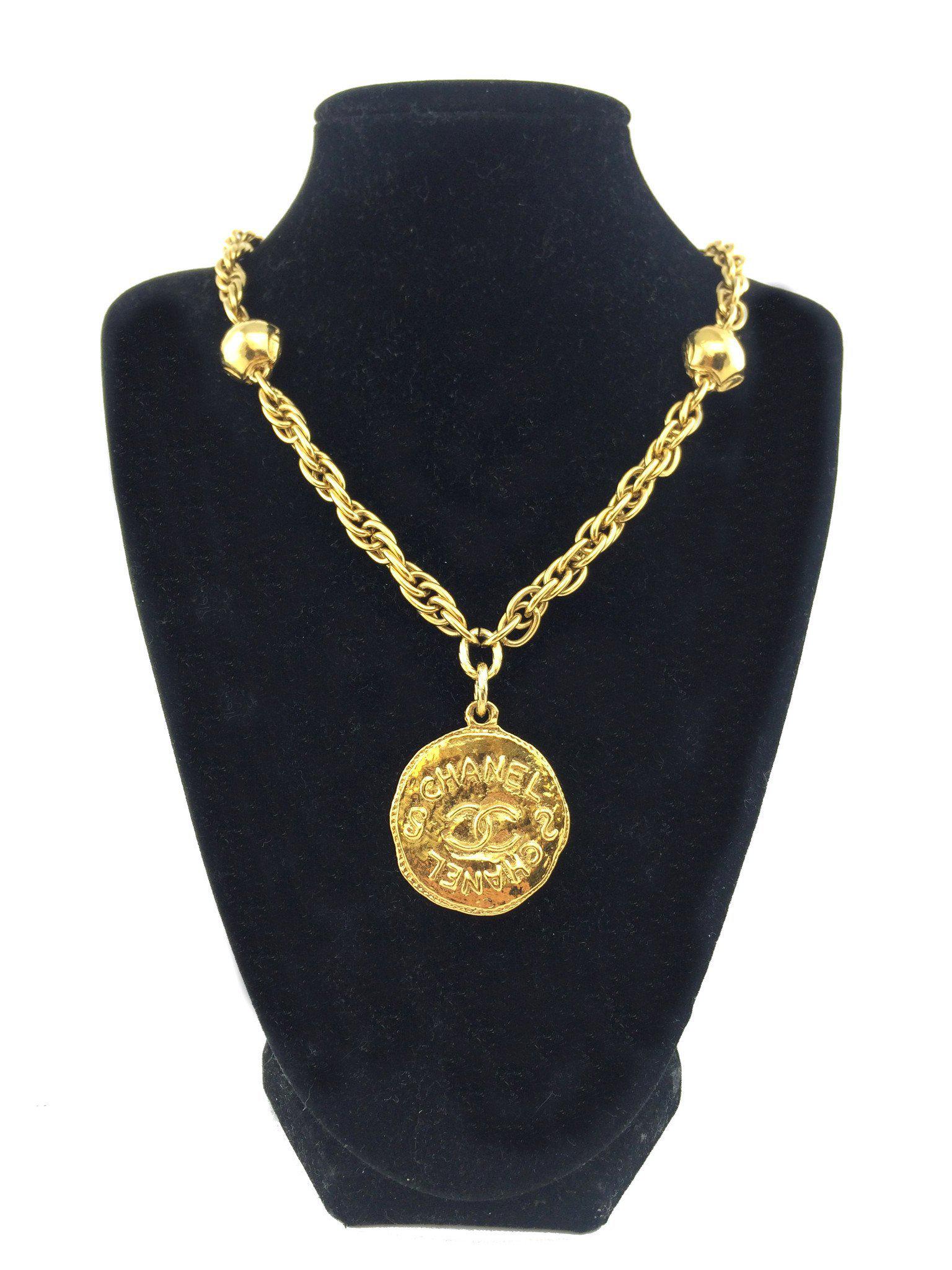 Chanel CC Logo Medallion Pendant Necklace for Women - Elegant Gold-Tone Jewelry Gift for Birthday, Anniversary & Special Occasions