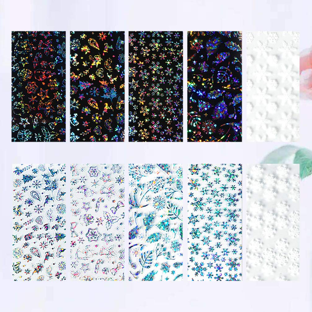 Lurrose 30 Sheets Holographic Christmas Nail Foil Stickers - Silver Snowflake Nail Art Transfers & Decals for DIY Manicure | Perfect for Holiday Parties, Gift Wrapping & Winter Nail Designs
