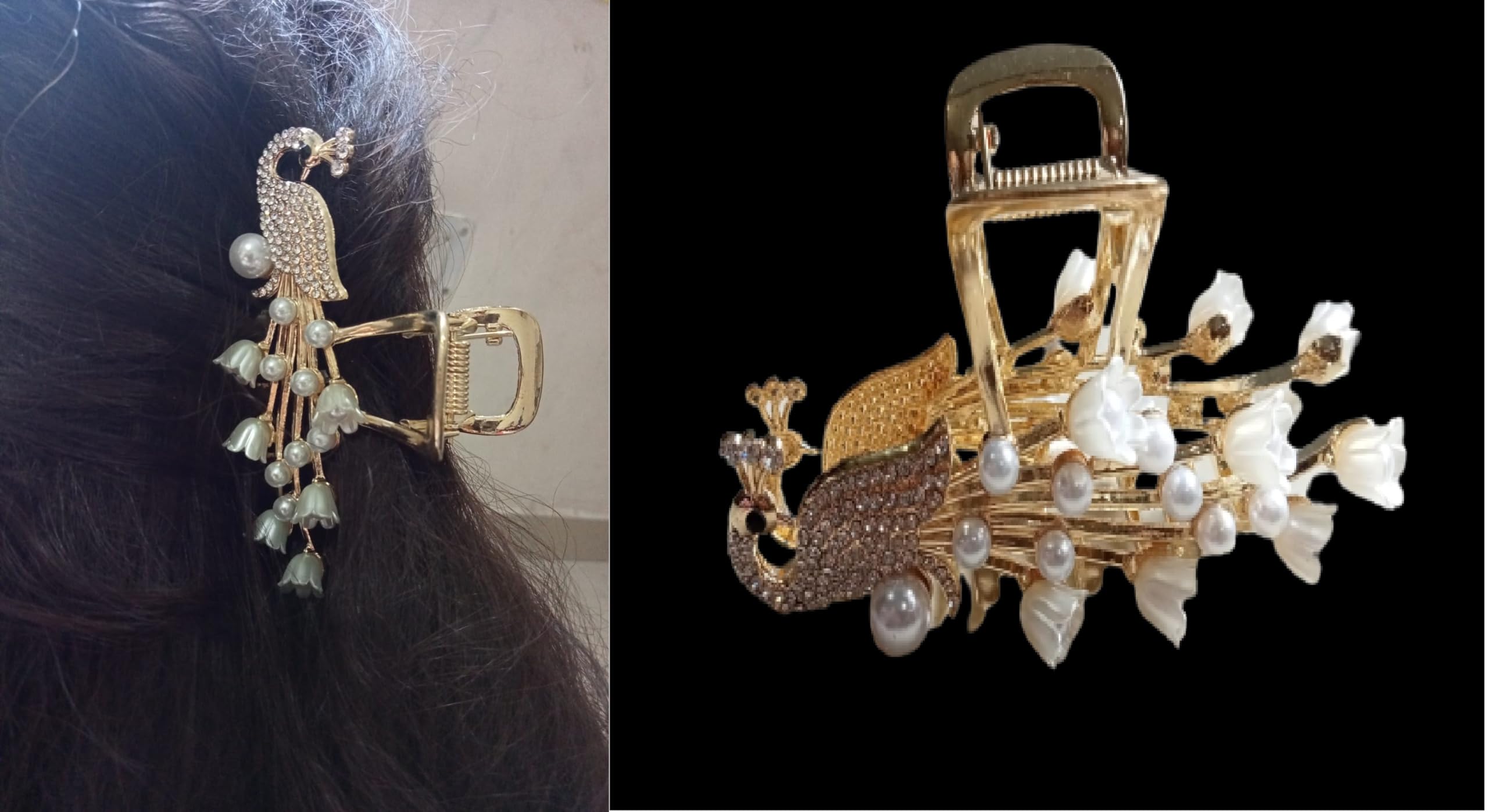 Glam Niyati Crystal Bronze Metal Alloy Peacock Hair Claw Clips - Elegant Hair Accessories for Weddings, Parties & Special Occasions