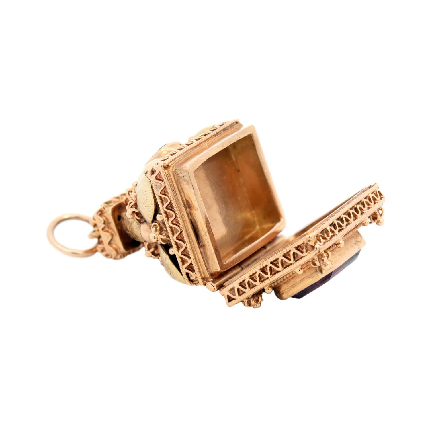 18k Italian Estate Tourmaline Hidden Locket Fob - Vintage Jewelry for Special Occasions & Heirloom Gifting