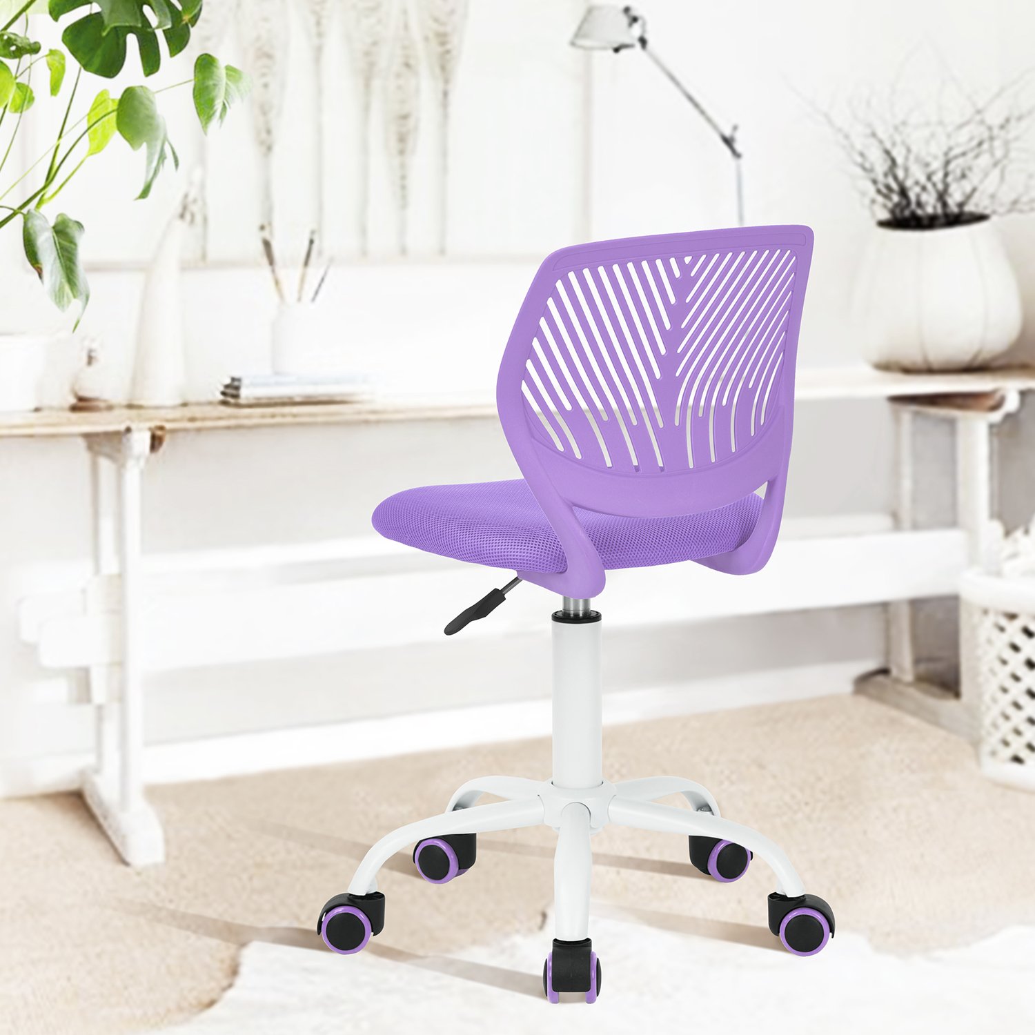 Modern Adjustable Swivel Armless Desk Chair - Ergonomic Computer Task Chair for Home Office & Study Room, Purple - Perfect for Kids, Students & Professionals