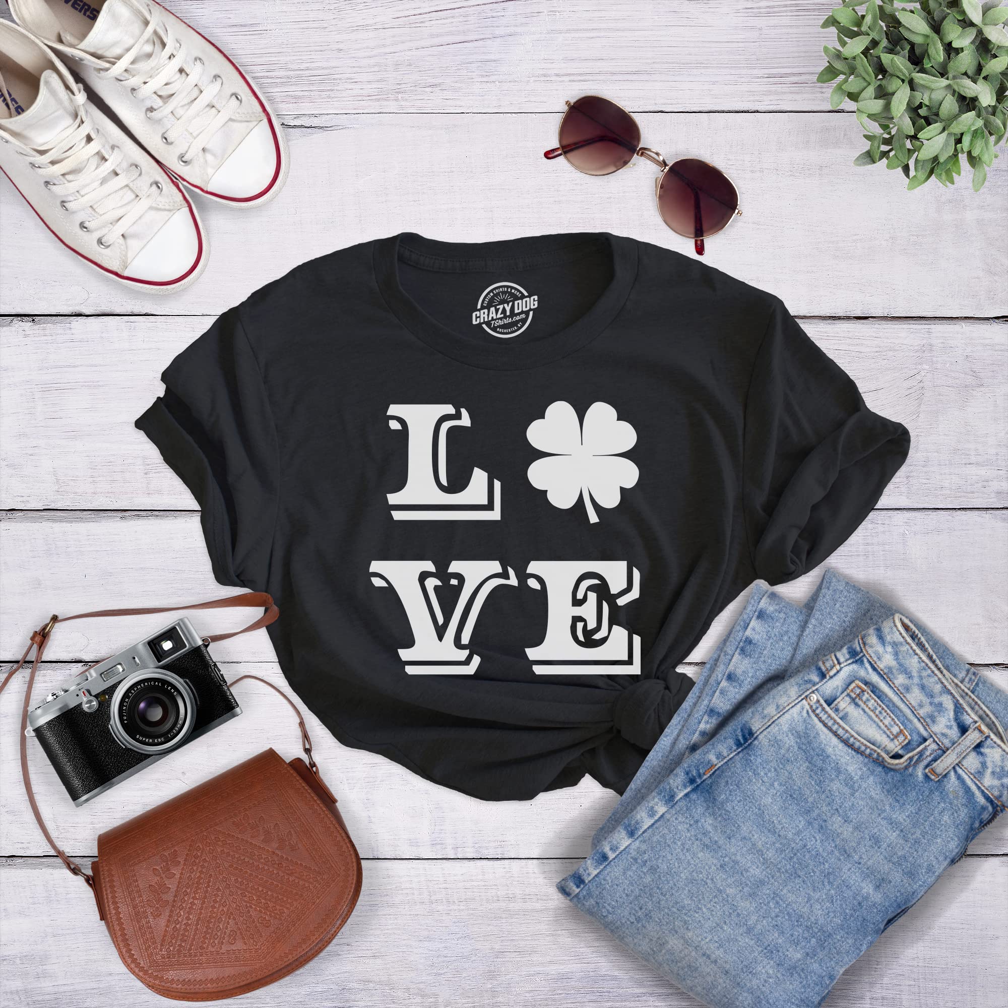 Women's St. Patrick's Day T-Shirt - Lucky Love Clover Shamrock Tee | Cute Irish Outfit for Party, Pub Crawl & Festive Celebrations