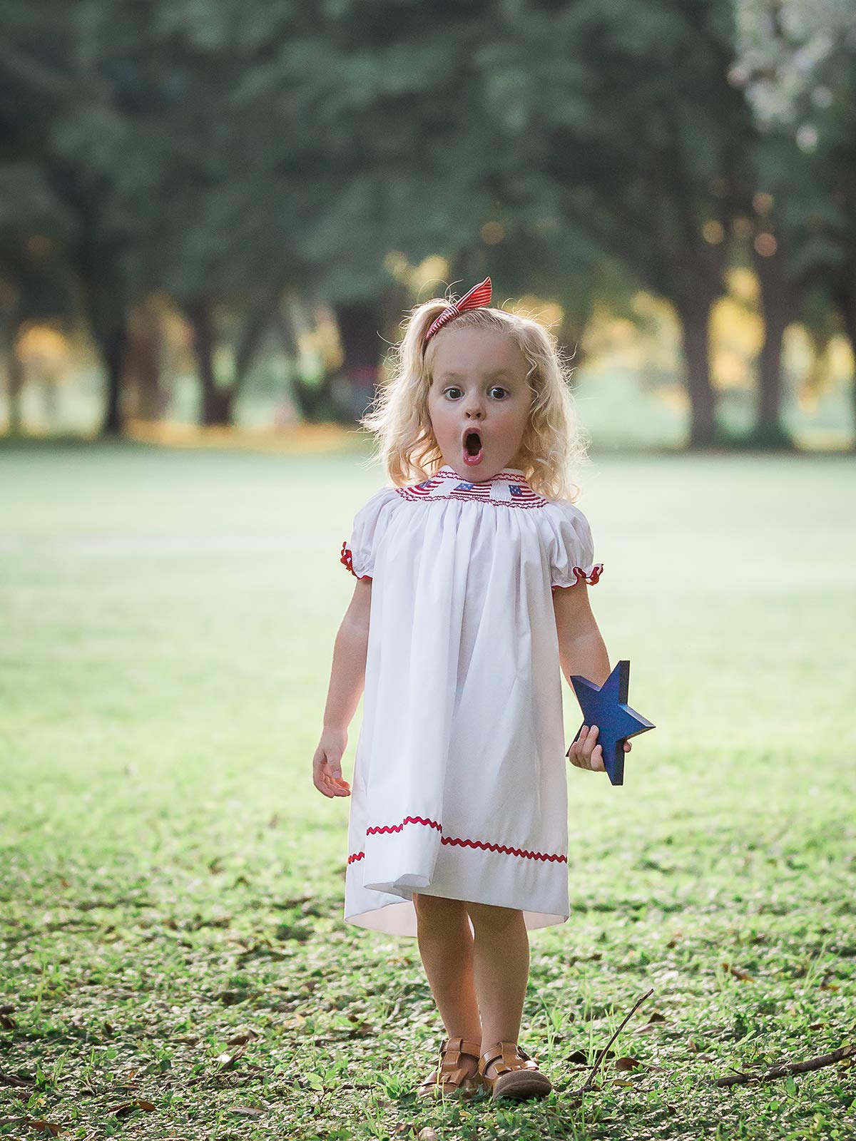 Hand-Smocked American Flag Baby Girl Dress - White Patriotic Toddler Outfit for Independence Day & USA Holidays | Perfect for 4th of July Celebrations, Memorial Day & National Events