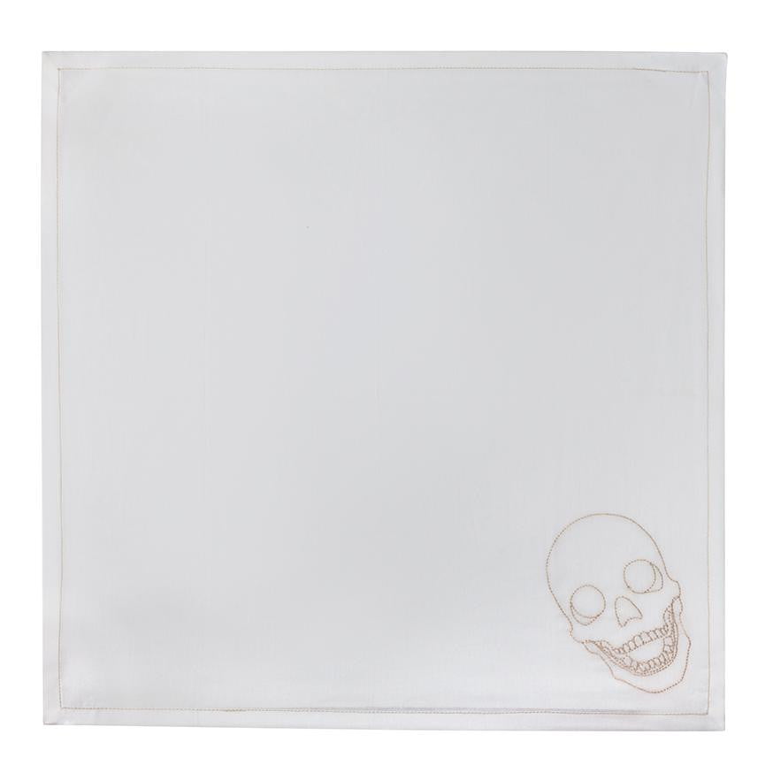 Ivory Skull Embroidered Cotton Napkins - Set of 4 Premium Gothic Dinner Napkins for Halloween, Gothic Weddings, and Dark-Themed Parties