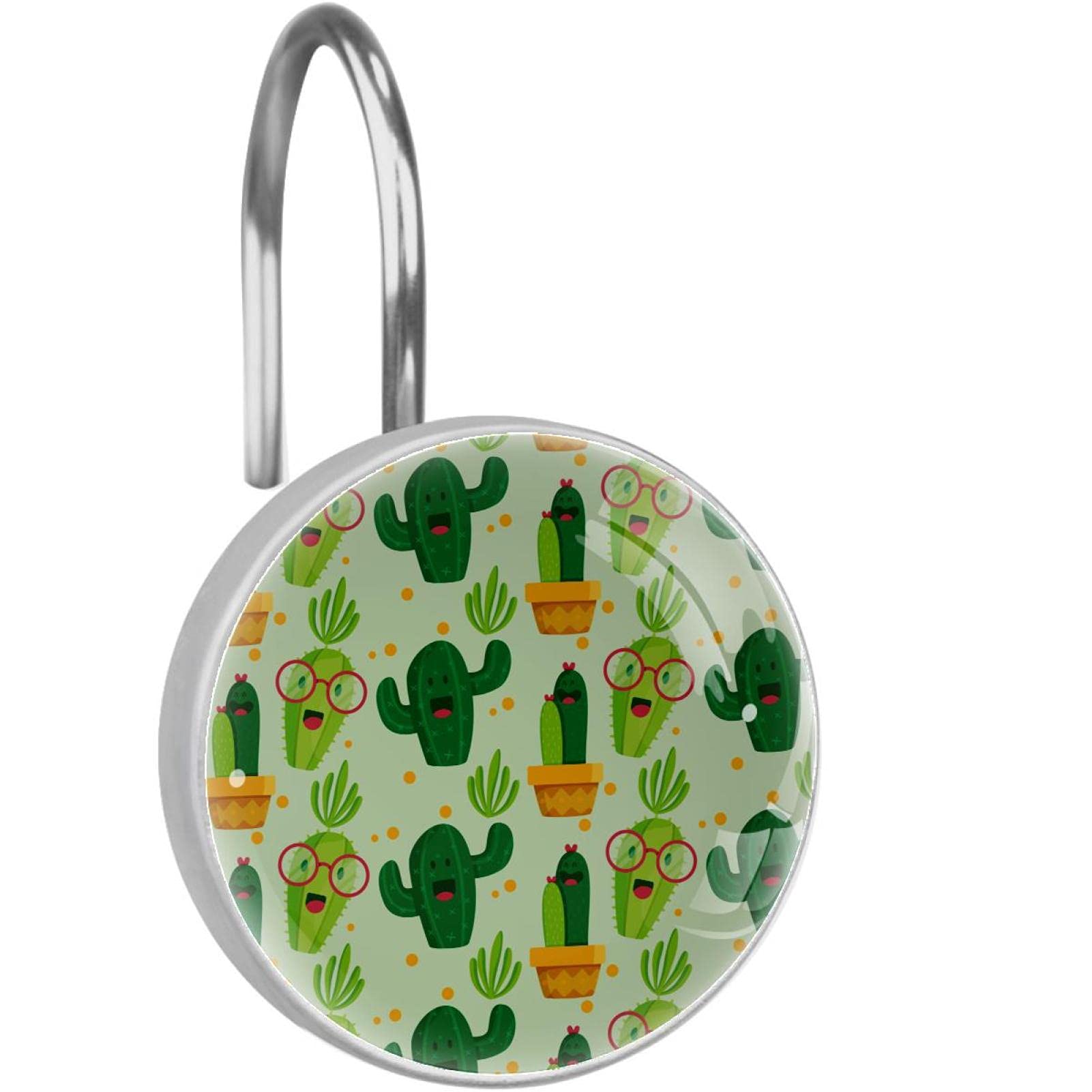 Rustproof Resin Rose Flower Shower Curtain Hooks - Set of 12 Green Cactus Bathroom Hooks for Shower Rods & Curtains | Durable Home Decor Accessories for Bathroom, Kitchen, and RV Use