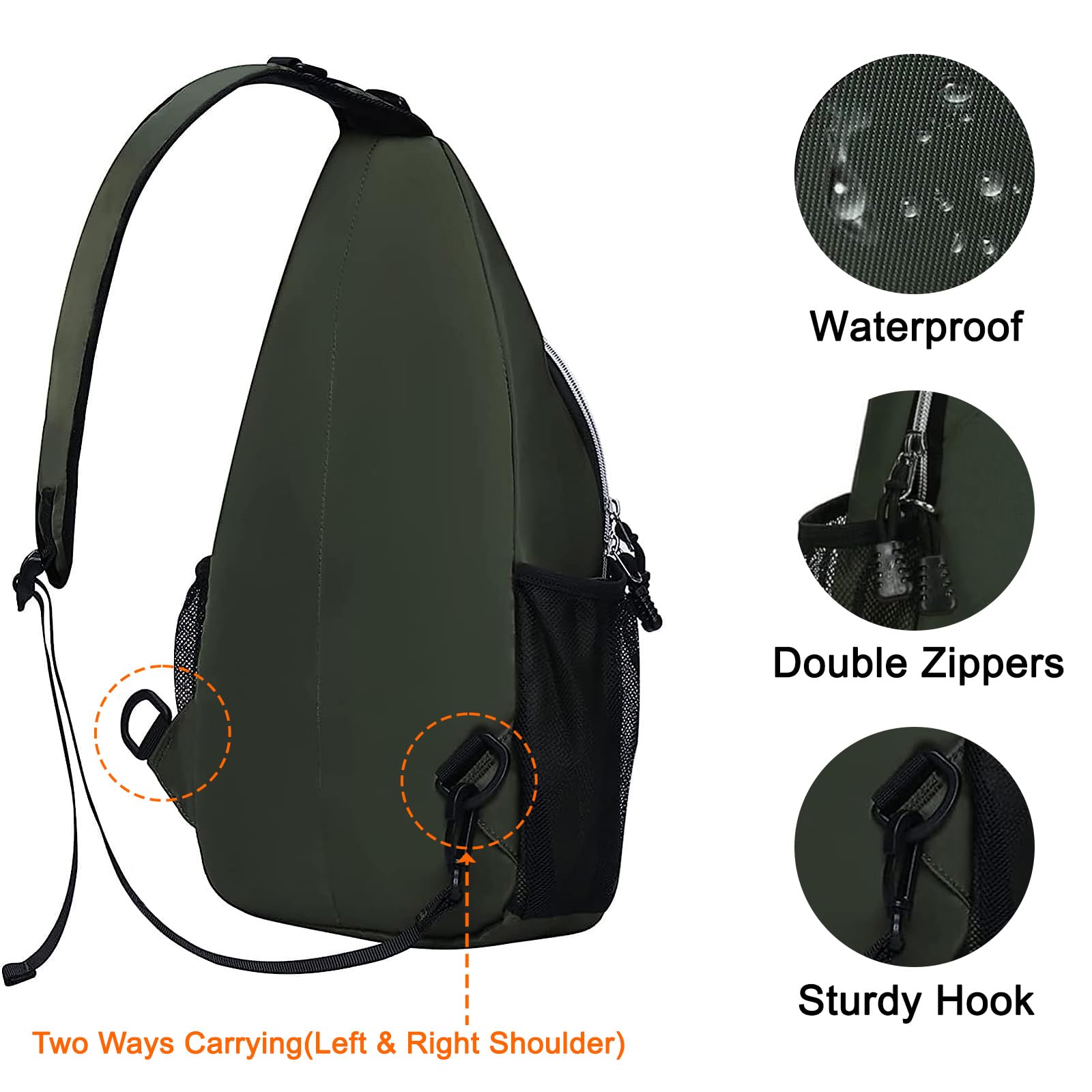 MOSISO Sling Backpack for Men & Women - Lightweight Waterproof Crossbody Shoulder Bag, Multipurpose Travel Hiking Daypack for Outdoor Adventures, Commuting and Daily Use