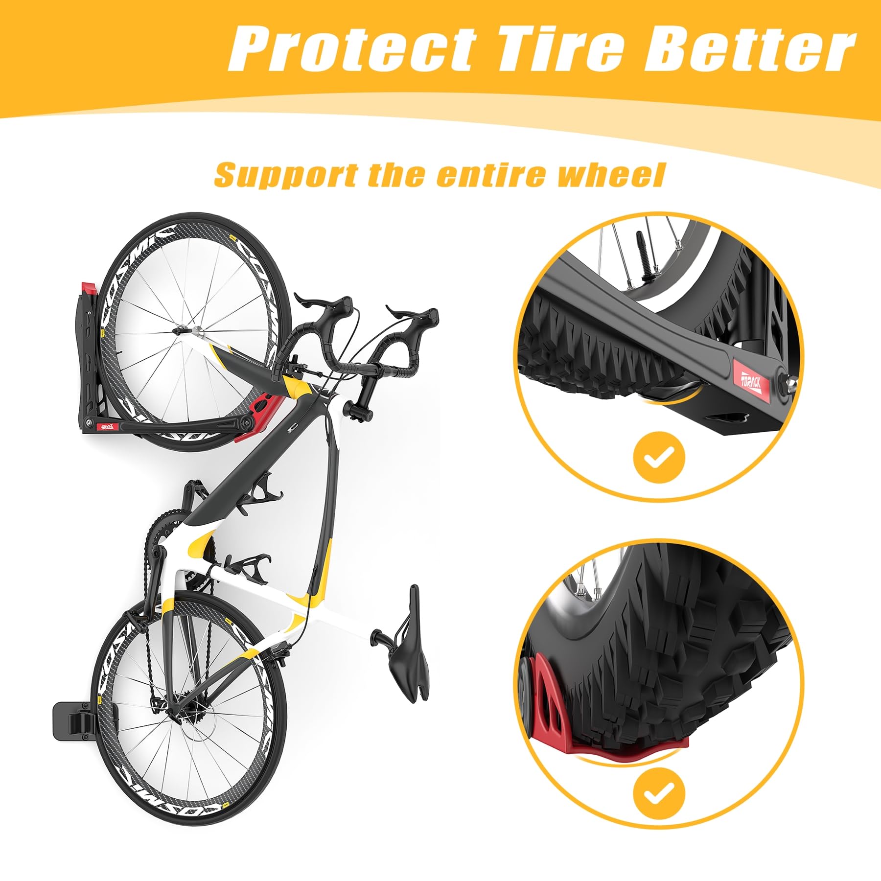 TORACK BIKEPAL Space Saving Wall Mounted Swivel Bike Racks - Vertical Bike Wall Hangers for Garage, Home & Apartment Storage (2 Pack) - Perfect for Indoor Cycling Equipment Organization & Small Space Solutions