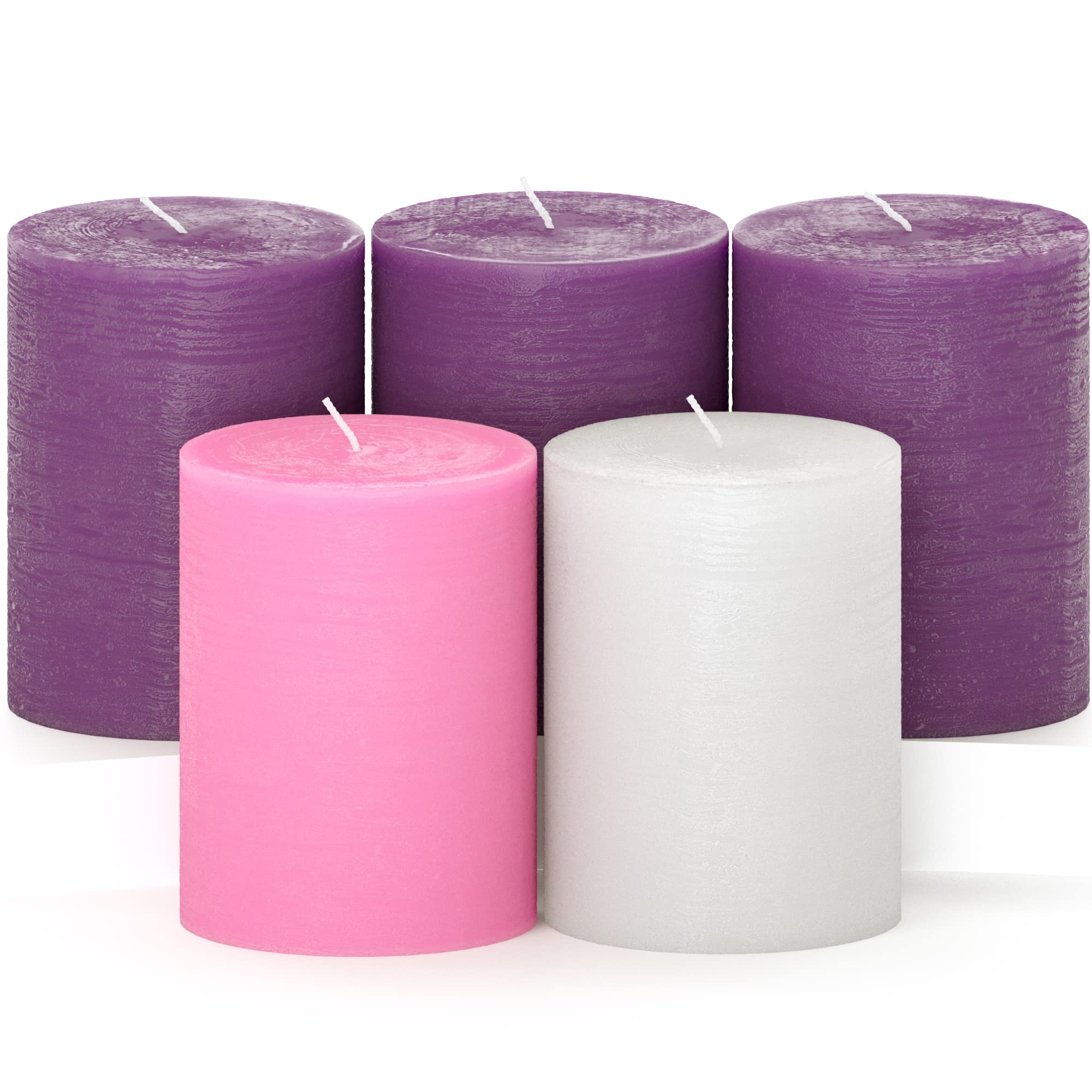 Premium CANDWAX 3x4 Inch Purple Advent Pillar Candles Set of 5 - Unscented No Drip Rustic Candles for Advent Wreath, Christmas Decorations & Holiday Centerpieces - Perfect for Church, Home Decor & Seasonal Celebrations