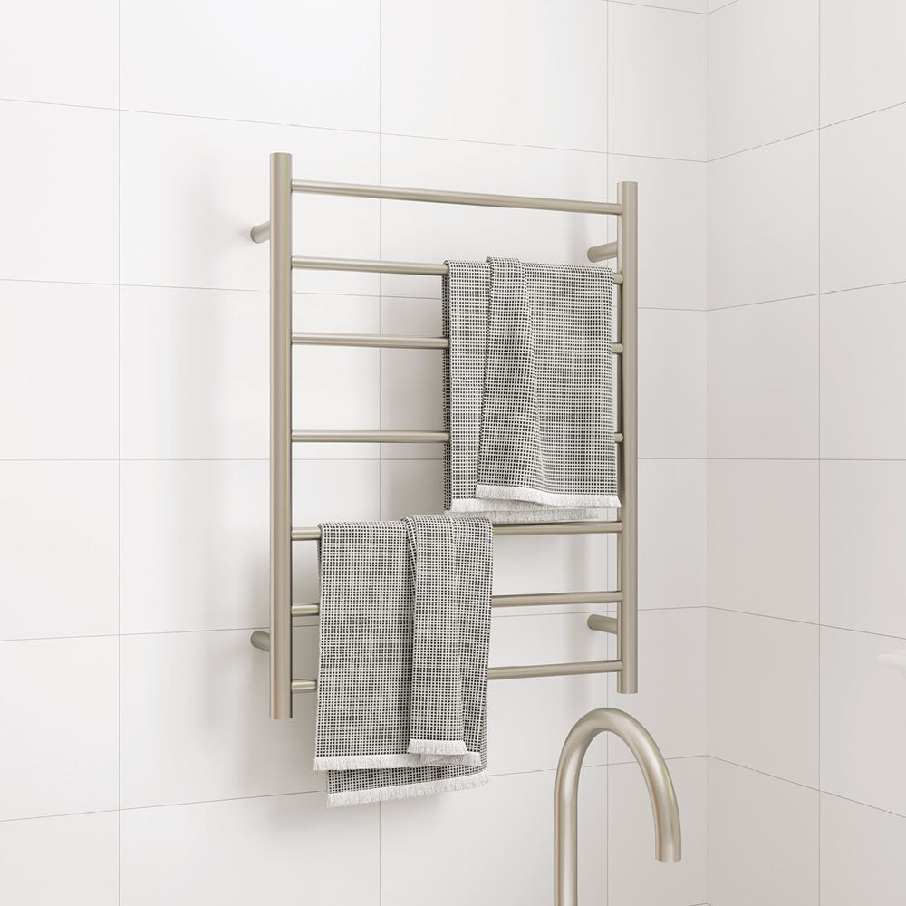 Fienza 8276080BN Isabella Heated Towel Rail - 600 x 800mm Brushed Nickel Finish - Bathroom Towel Warmer for Spa, Luxury Home & Hotel Use