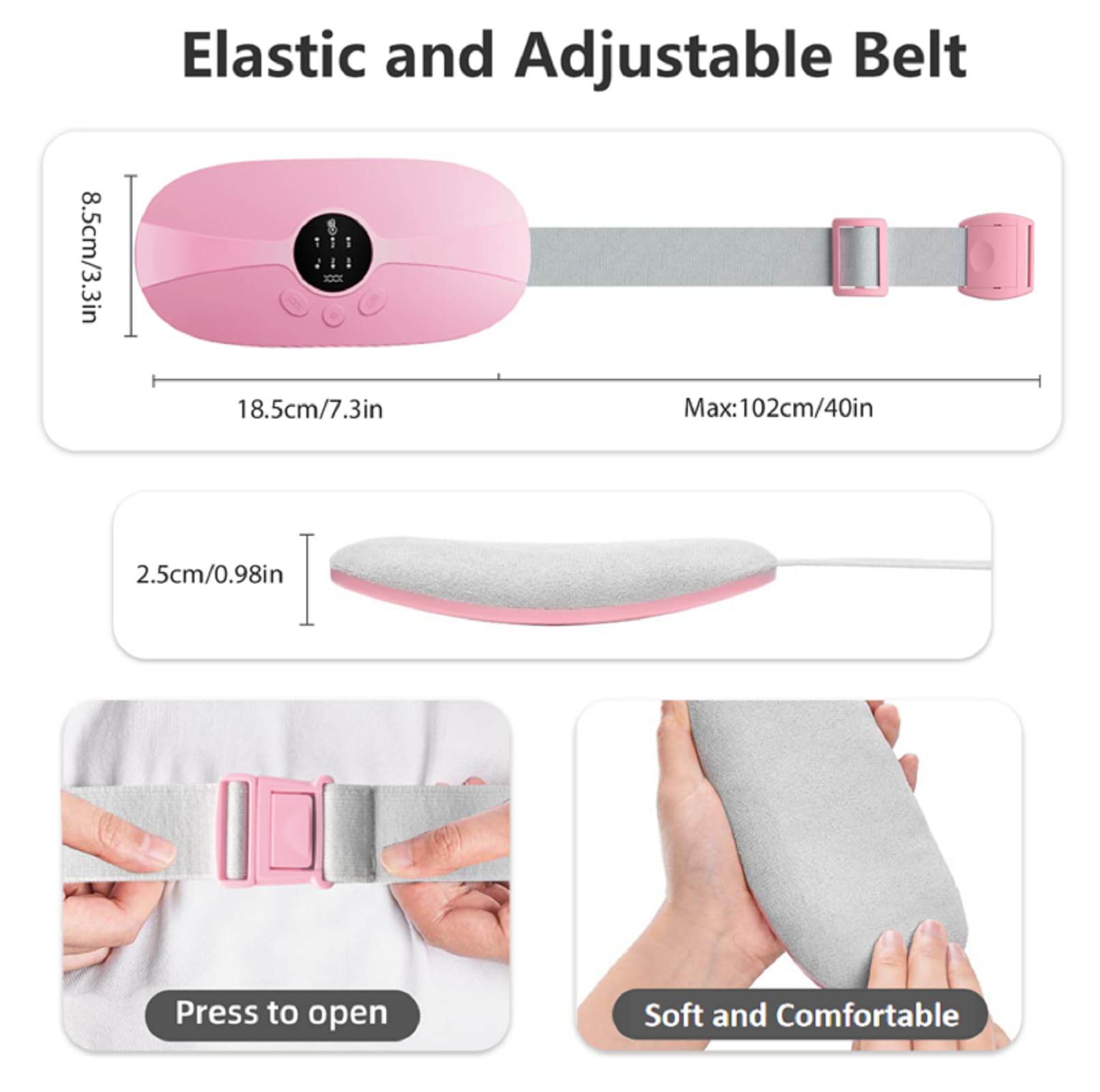 USB Rechargeable Cordless Heating Pad - Portable Fast Heating Pad with 3 Temperature Levels & Massage Modes, Compact & Lightweight for Women - Perfect for Period Cramps, Back Pain & Winter Warmth (Pink)