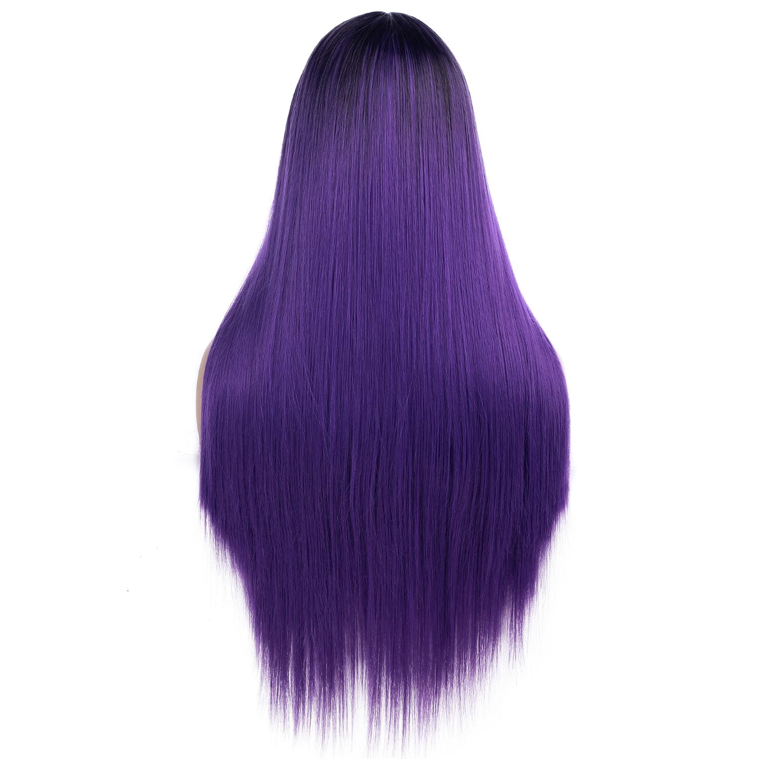 WIGER 26 Inch Straight Purple Wig for Women - Long Dark Purple Ombre Black to Purple Synthetic Hair Wig with Middle Part, Heat Resistant for Cosplay, Halloween, Parties & Daily Fashion