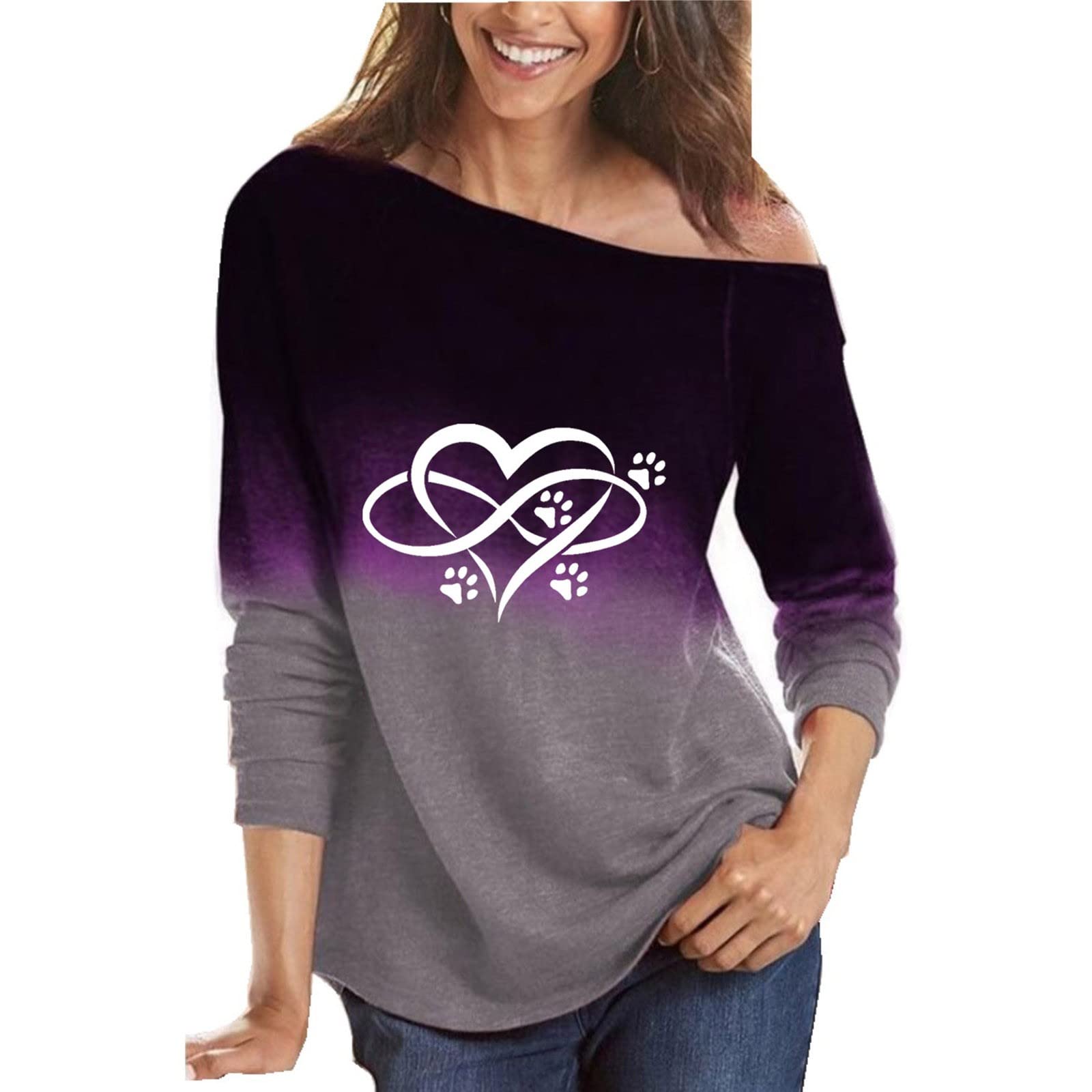 Women's Fall Casual Printed Long Sleeve Boat Neck Off Shoulder Blouse Tops - Stylish Autumn Layering Piece for Work, Date Night & Weekend Outings