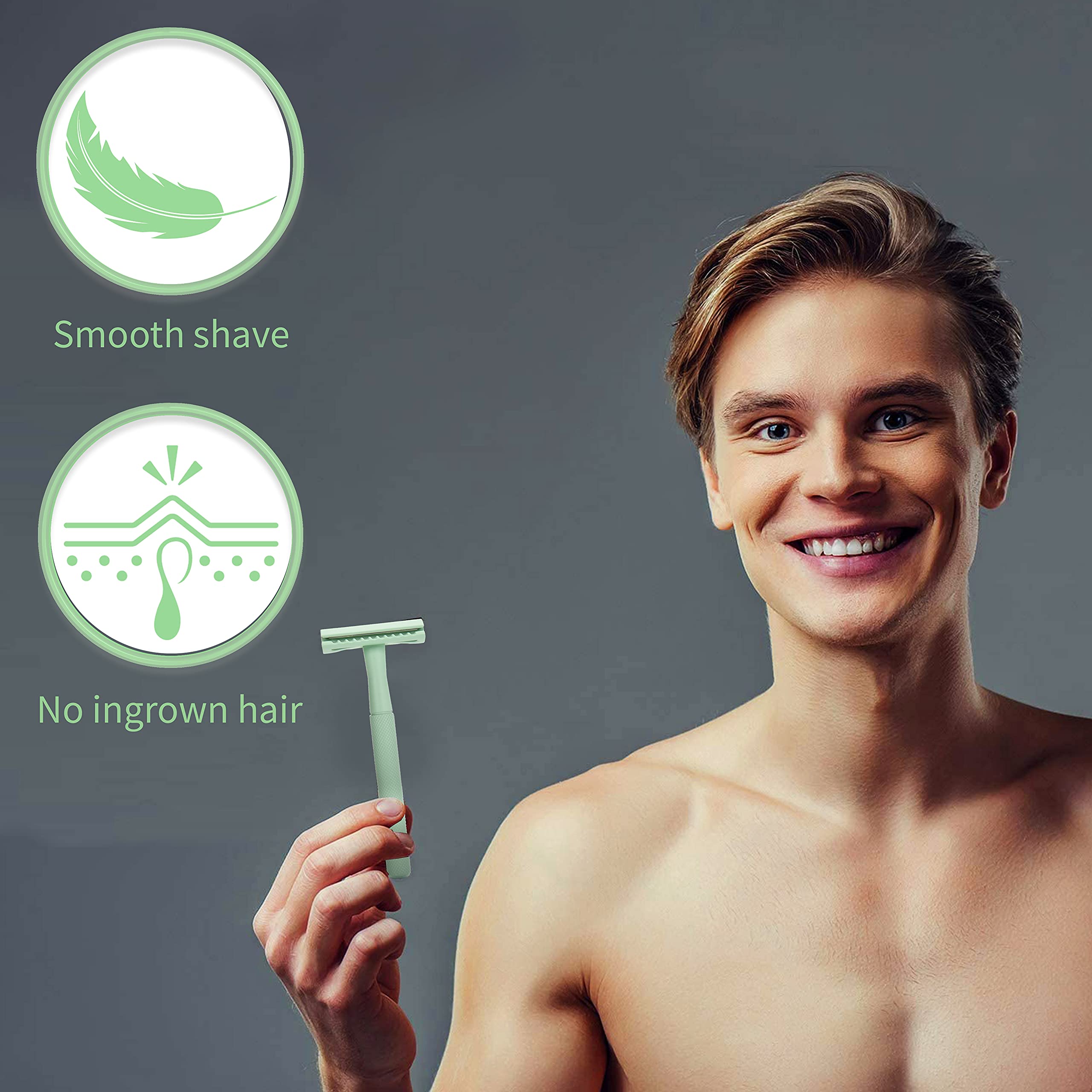 Bambaw Eco-Friendly Stainless Steel Double Edge Safety Razor for Women & Men - 5 Blades Included, Reusable & Plastic-Free (Mint Green) - Perfect for Sustainable Shaving at Home or Travel