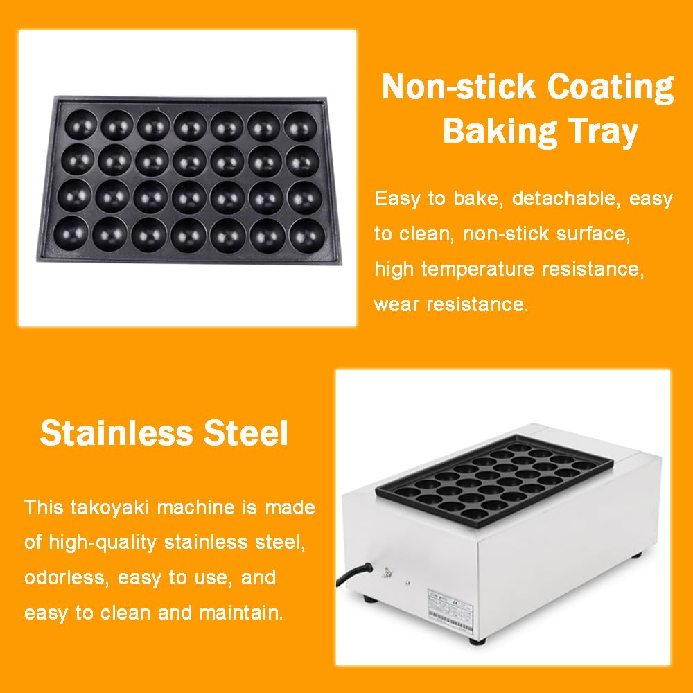 Commercial Electric Takoyaki Maker Machine - 28 Holes Non-Stick Japanese Octopus Ball Baker, 110V 1.8KW for Home & Restaurant Use - Perfect for Parties, Street Food Business & Japanese Cuisine Cooking