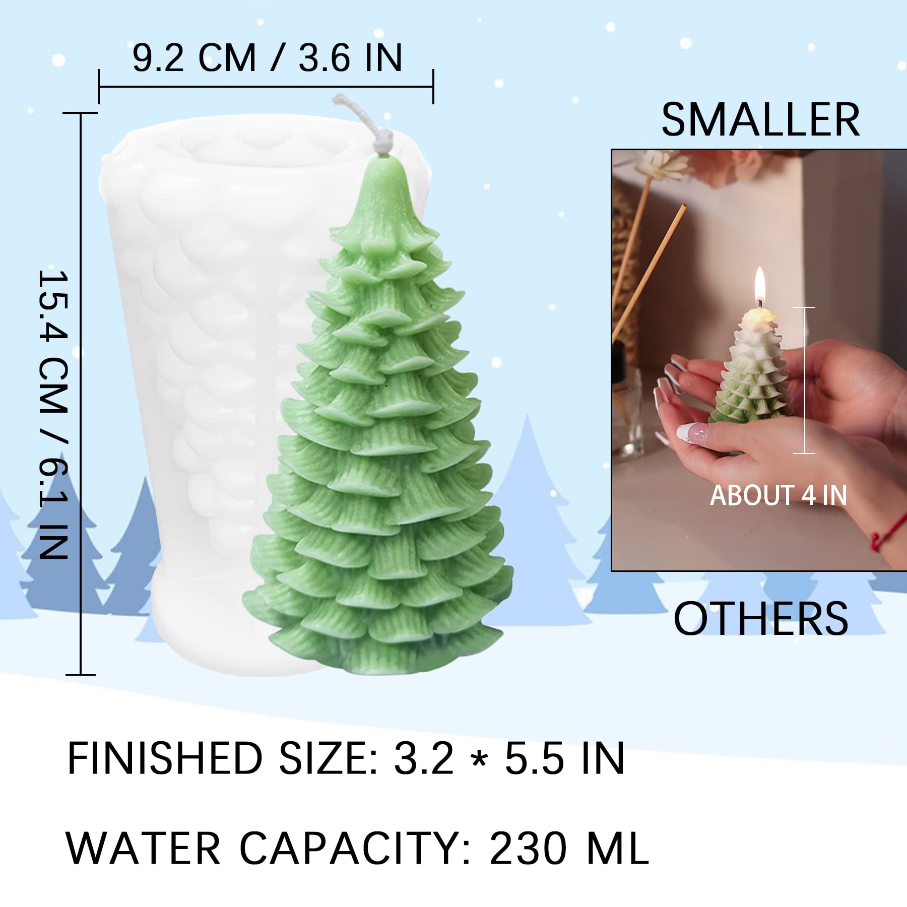 ZAKVOOR 3D Large Christmas Tree Silicone Mold for DIY Candle Making, Resin Casting, Wax & Polymer Clay - Perfect for Holiday Decor, Aromatherapy Candles & Festive Home Crafts