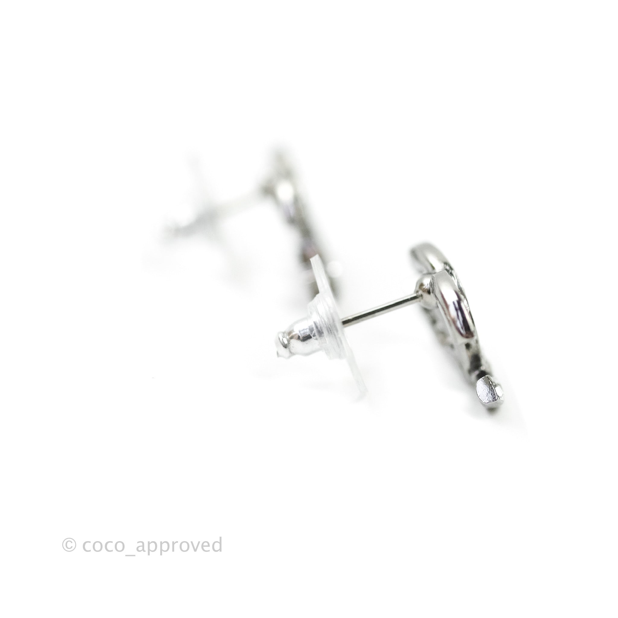 Chanel CC Crystal Earrings for Women - Silver Tone Fashion Jewelry | 21S Collection | Perfect for Parties, Weddings & Special Occasions