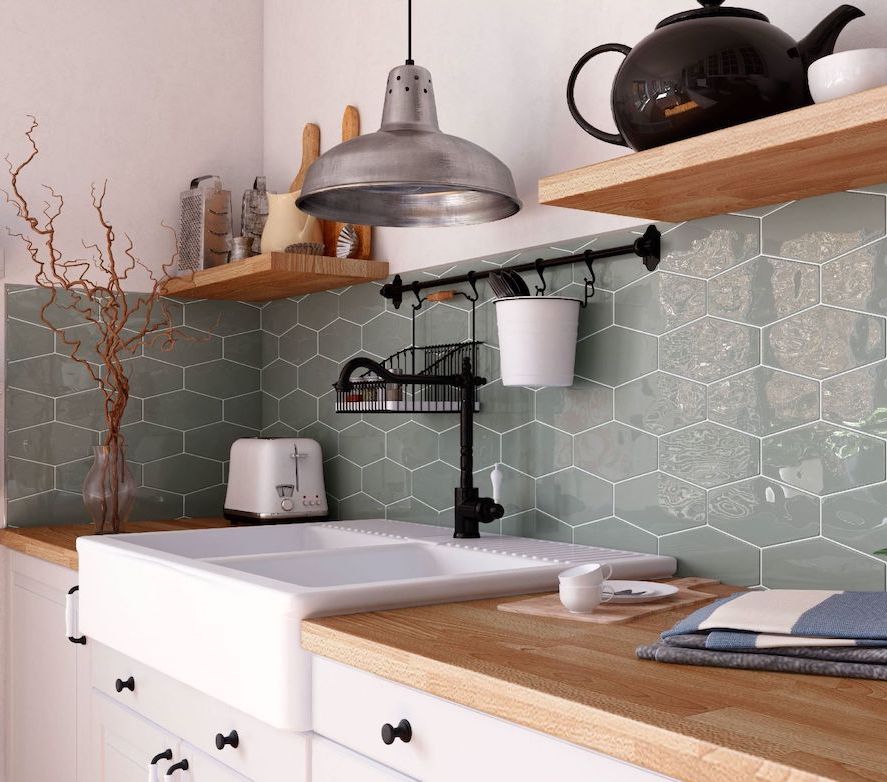 Hexagon Tile Glossy Grey 4x8 Inch Long - Peel and Stick Backsplash for Kitchen, Bathroom, and Home Decor