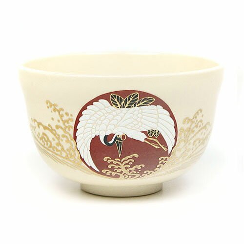 Japanese Houkouen Crane & Rising Sun Design Chawan Matcha Tea Bowl - Ceremonial Matcha Drinking Cup for Traditional Tea Ceremony & Zen Meditation