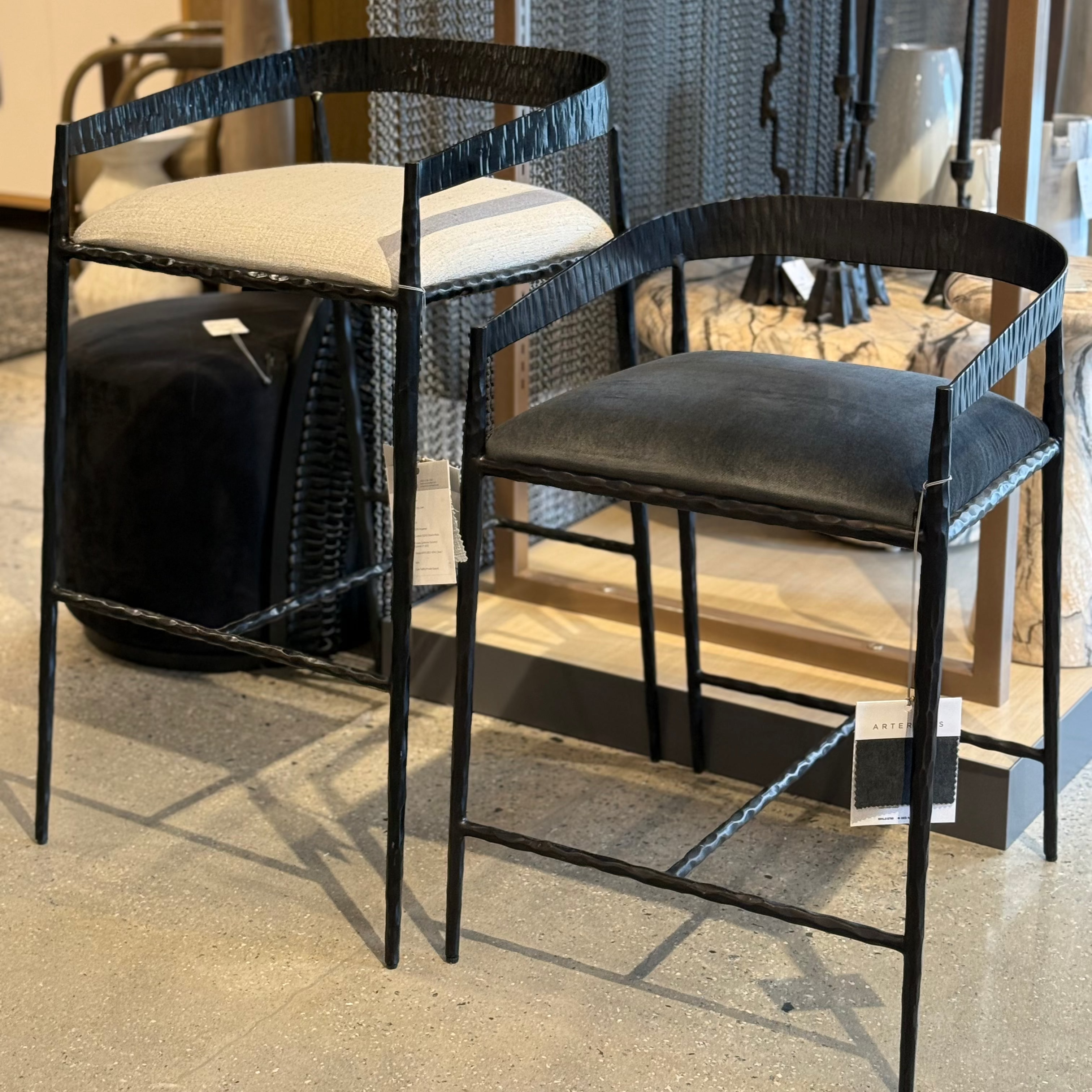 Ansel Counter Stool - Midnight Gray Velvet Upholstered Bar Stool with Back Support - Perfect for Kitchen Islands, Breakfast Bars & Home Decor