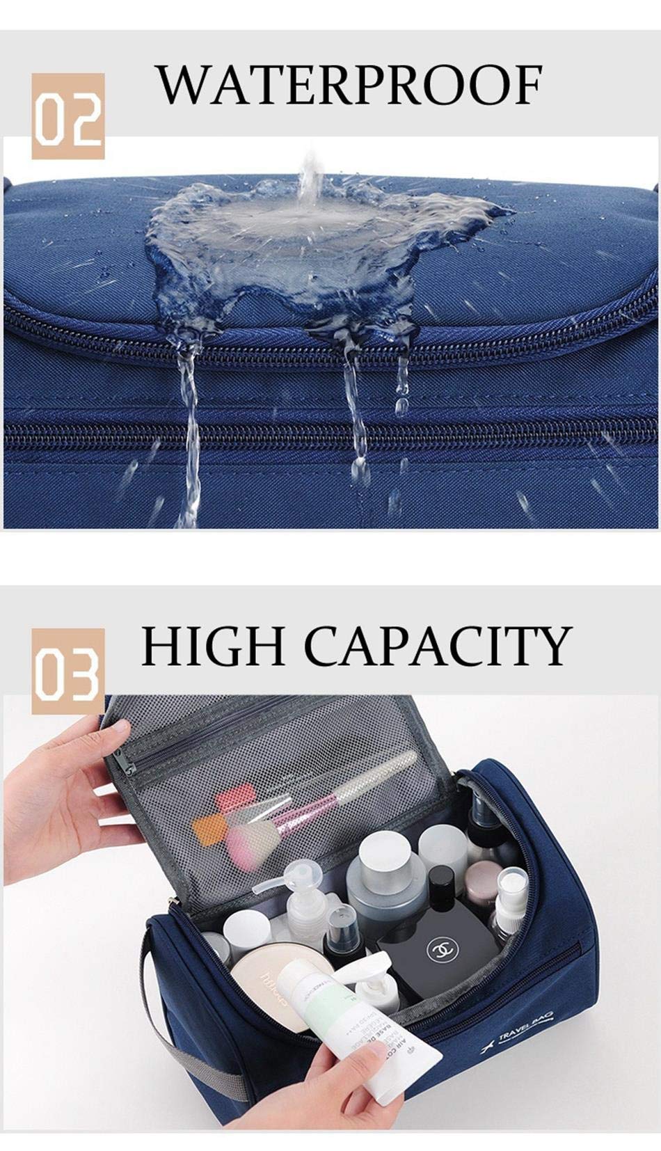 Trexee Extra Large Multifunctional Travel Bag - Waterproof Makeup Organizer & Cosmetic Case for Women | Portable Grooming Kit Storage with Hook | Perfect for Air Travel, Camping & Home Organization (Blue)