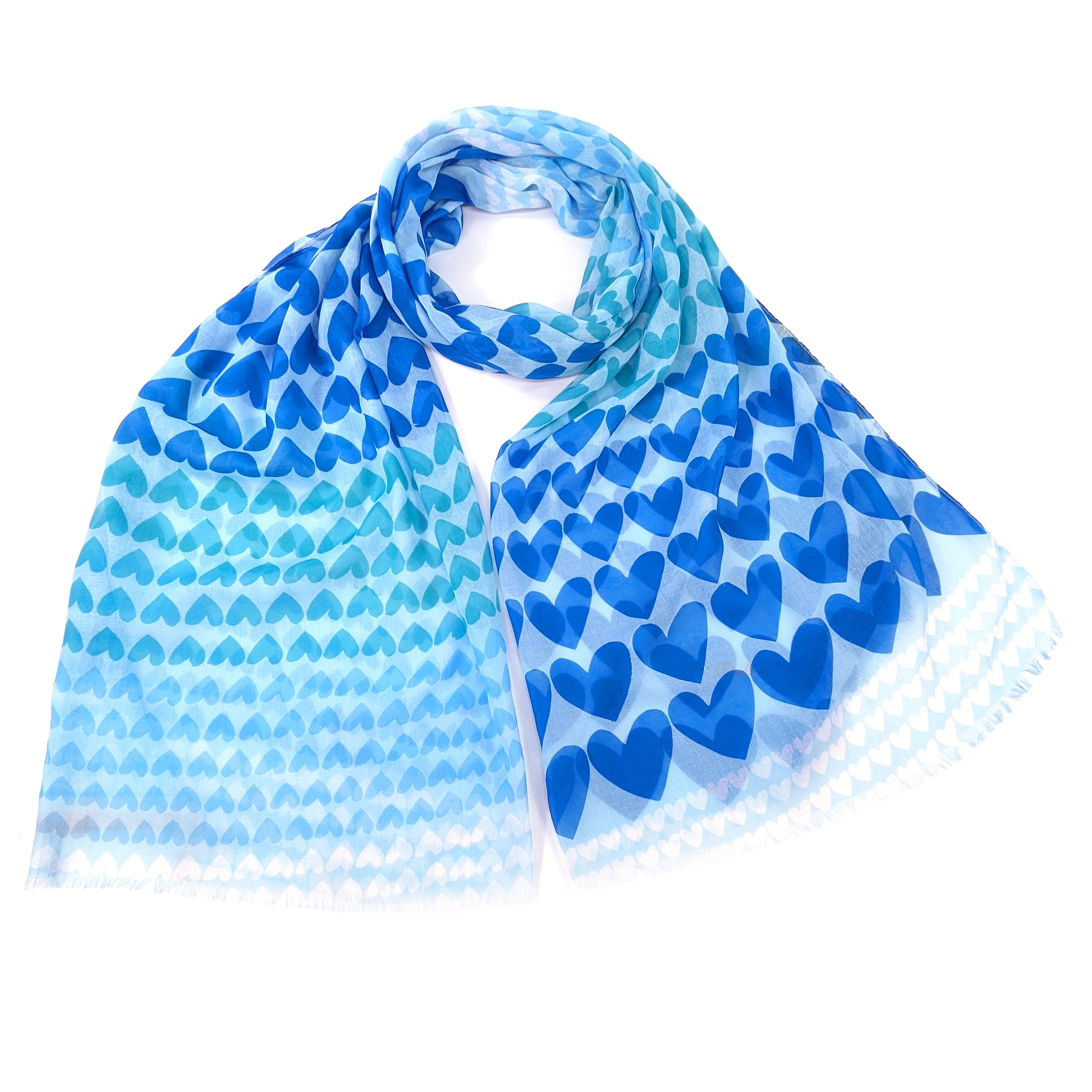 Gradient Heart Scarf Ocean Blue - Soft Winter Fashion Accessory (50x180cm) for Women, Perfect for Valentine's Day Gift & Cold Weather Outfits