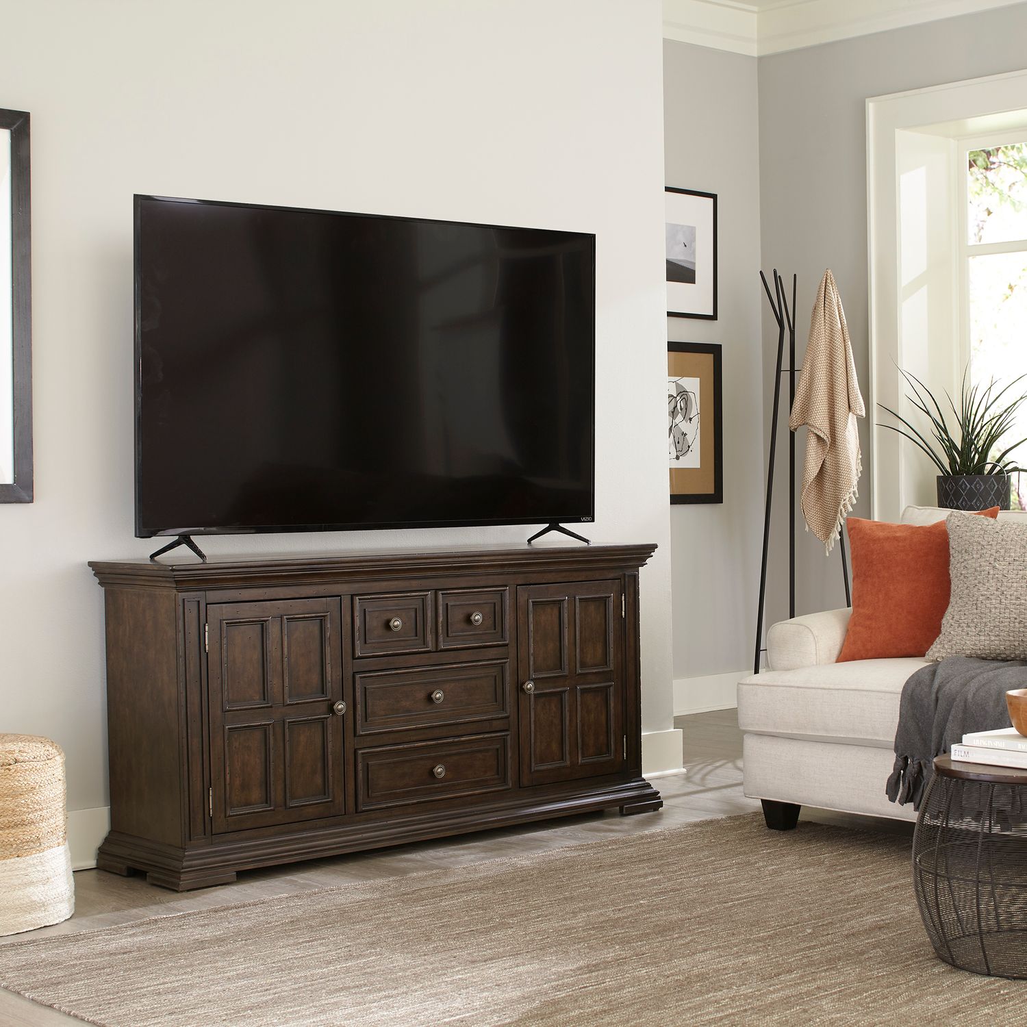 Brownstone Big Valley 66 Entertainment Center - Modern TV Stand with Storage for Living Room, Bedroom & Home Theater Setup