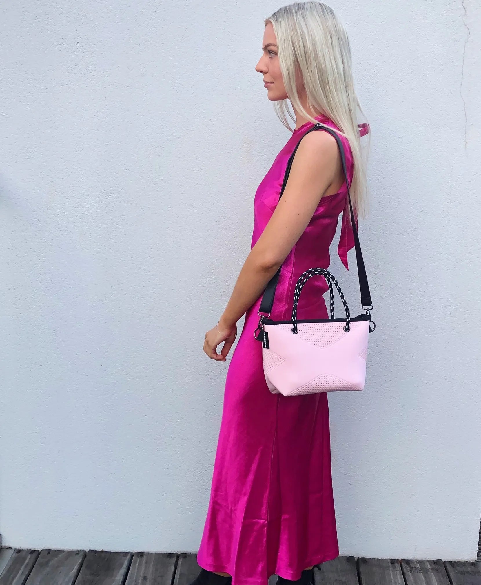 Stylish Blush Pink Neoprene Crossbody Bag for Women - Compact XXS Size - Perfect for Everyday Use, Travel & Date Nights