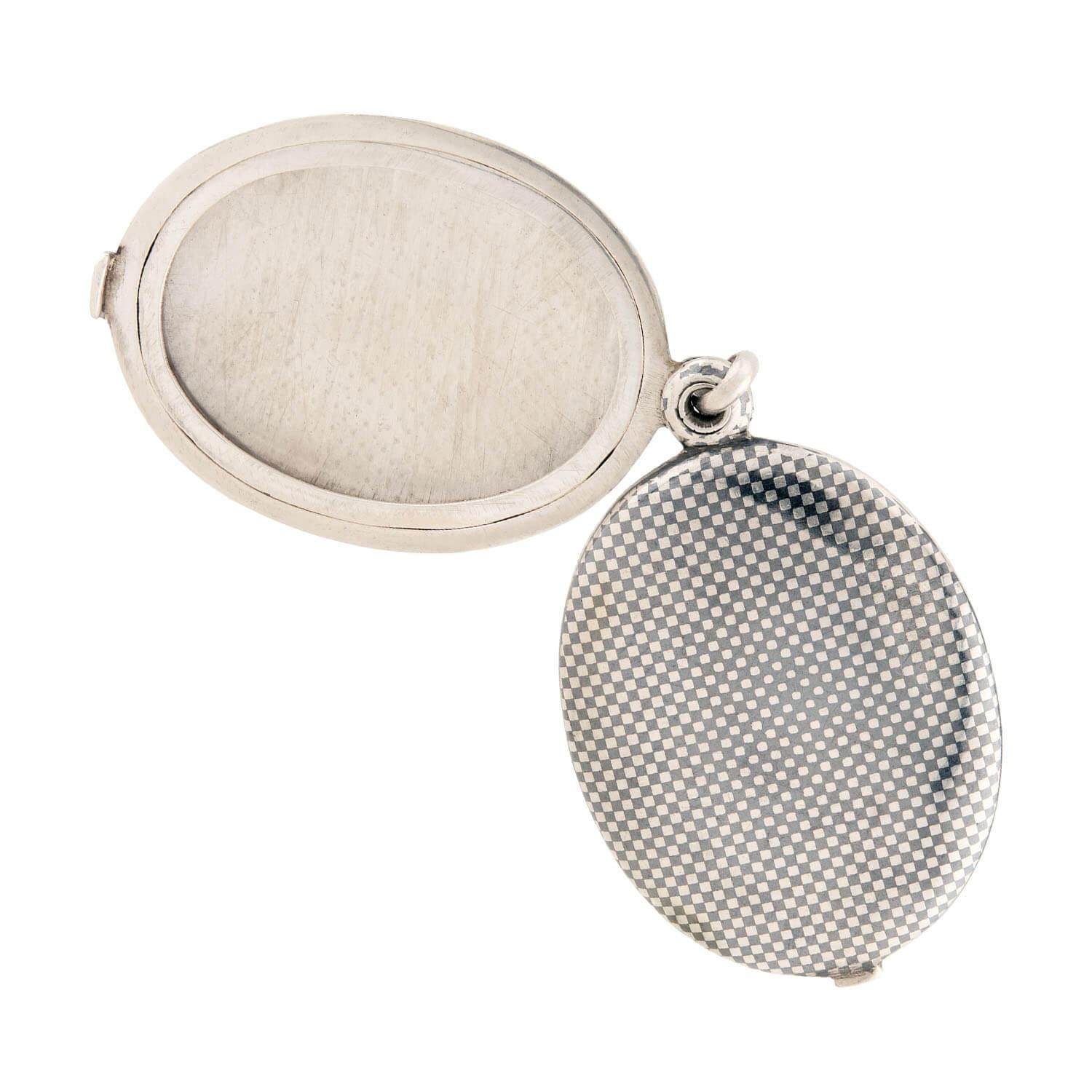 Victorian Sterling Silver Niello Checkerboard Locket Pendant Necklace - Antique Jewelry Gift for Women, Perfect for Weddings, Anniversaries & Special Occasions
