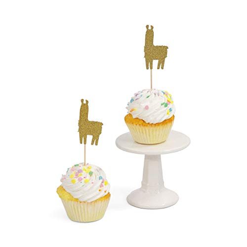 Llama Gold Glitter Cupcake Toppers - 24pcs Edible Cake Decorations for Birthday, Wedding & Party Desserts (Perfect for Cupcakes, Cakes, Cookies & DIY Dessert Decorating)