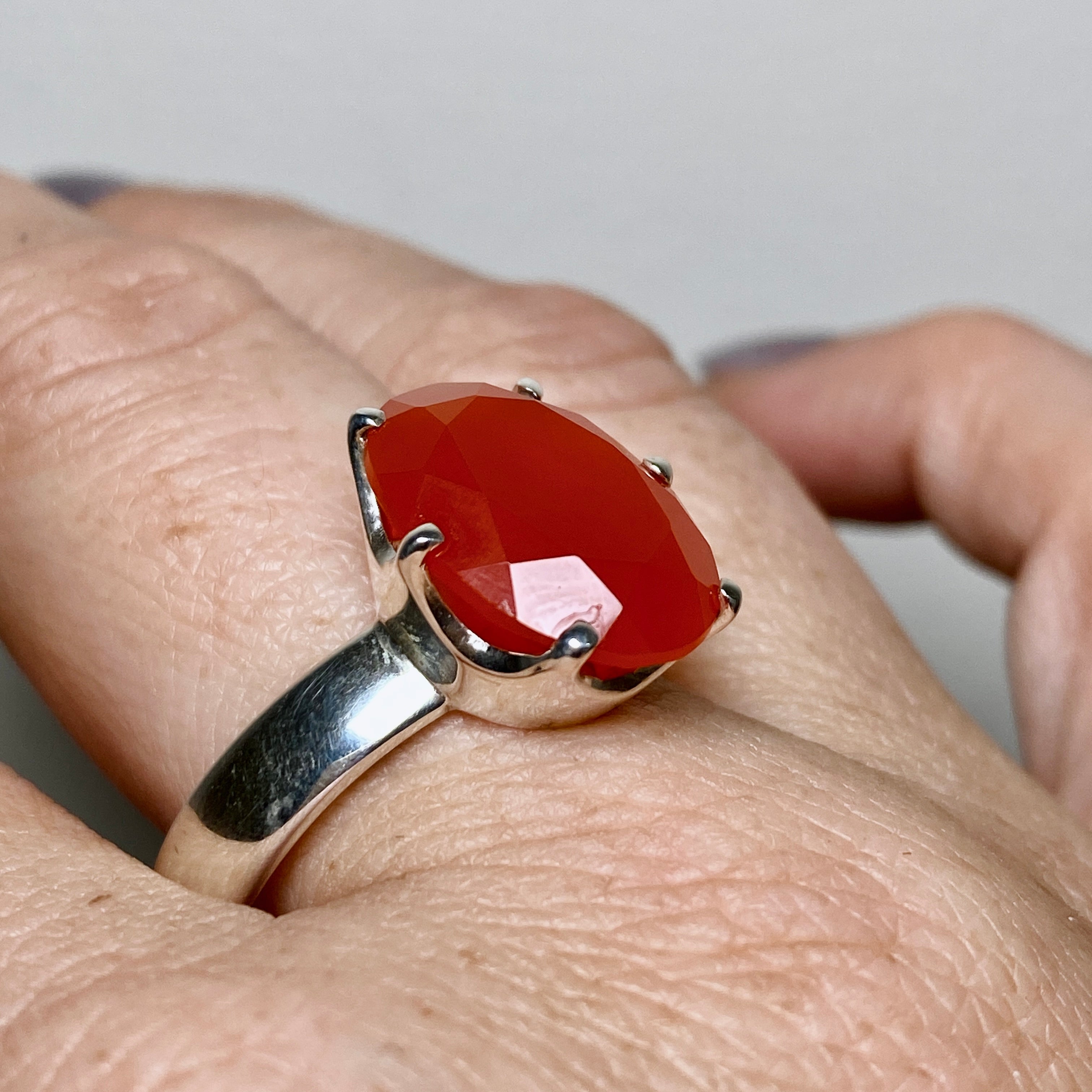 Natural Carnelian Oval Faceted Sterling Silver Ring Size 12 for Women - Elegant Bohemian Jewelry for Everyday Wear & Special Occasions