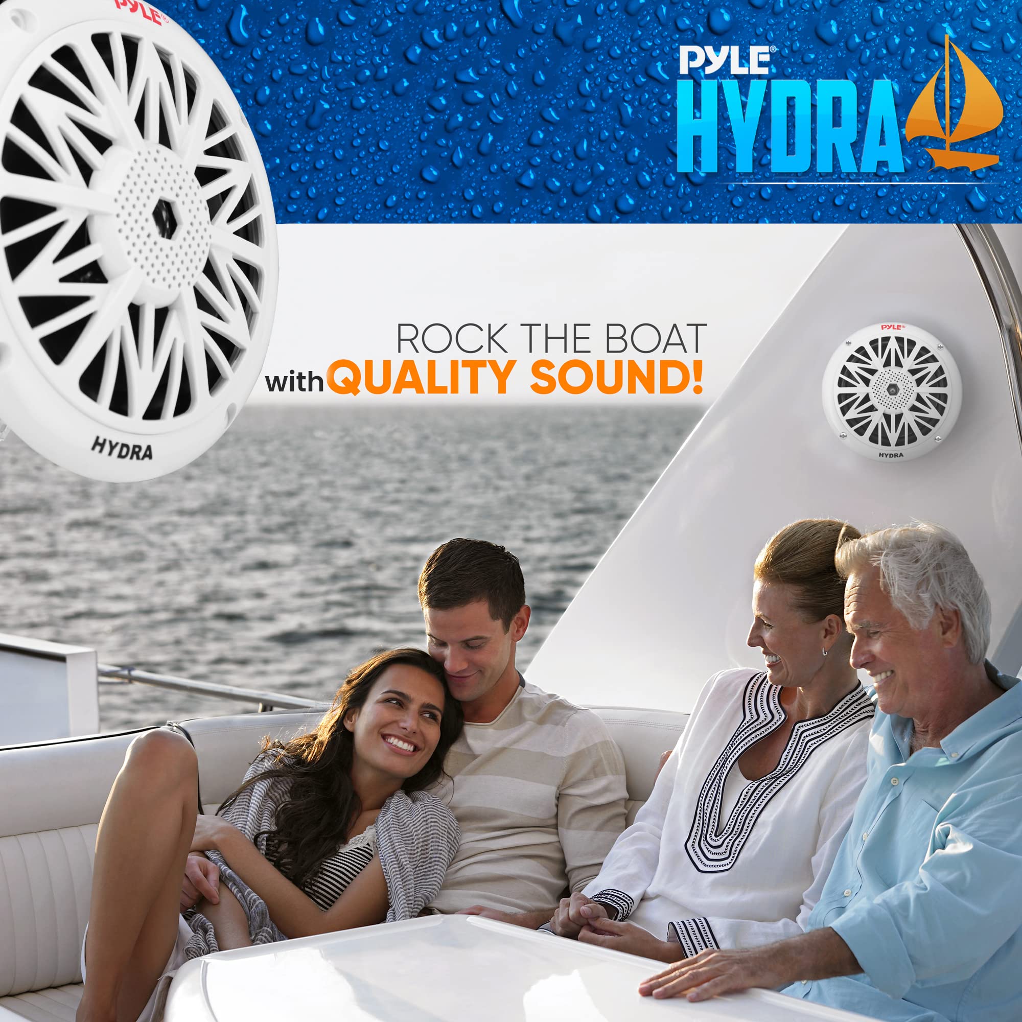 Pyle 5.25 Inch Dual Marine Speakers - 2 Way Waterproof Weatherproof Outdoor Stereo Sound System with 150W Power, Poly Carbon Cone, Cloth Surround, Low Profile Design - Perfect for Boats, Pools, and Patios
