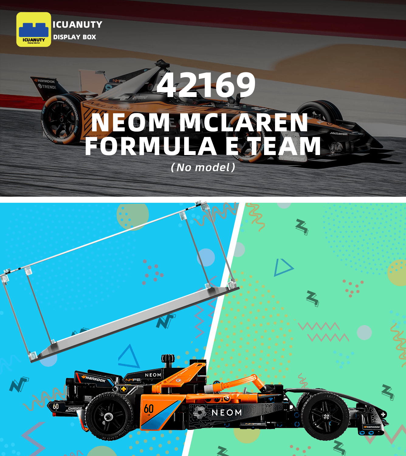 LEGO NEOM McLaren Formula E Team 42169 Display Case - Protective Showcase for LEGO Racing Car Model - Perfect for Home Decoration, Office Display & Collectors Showcase