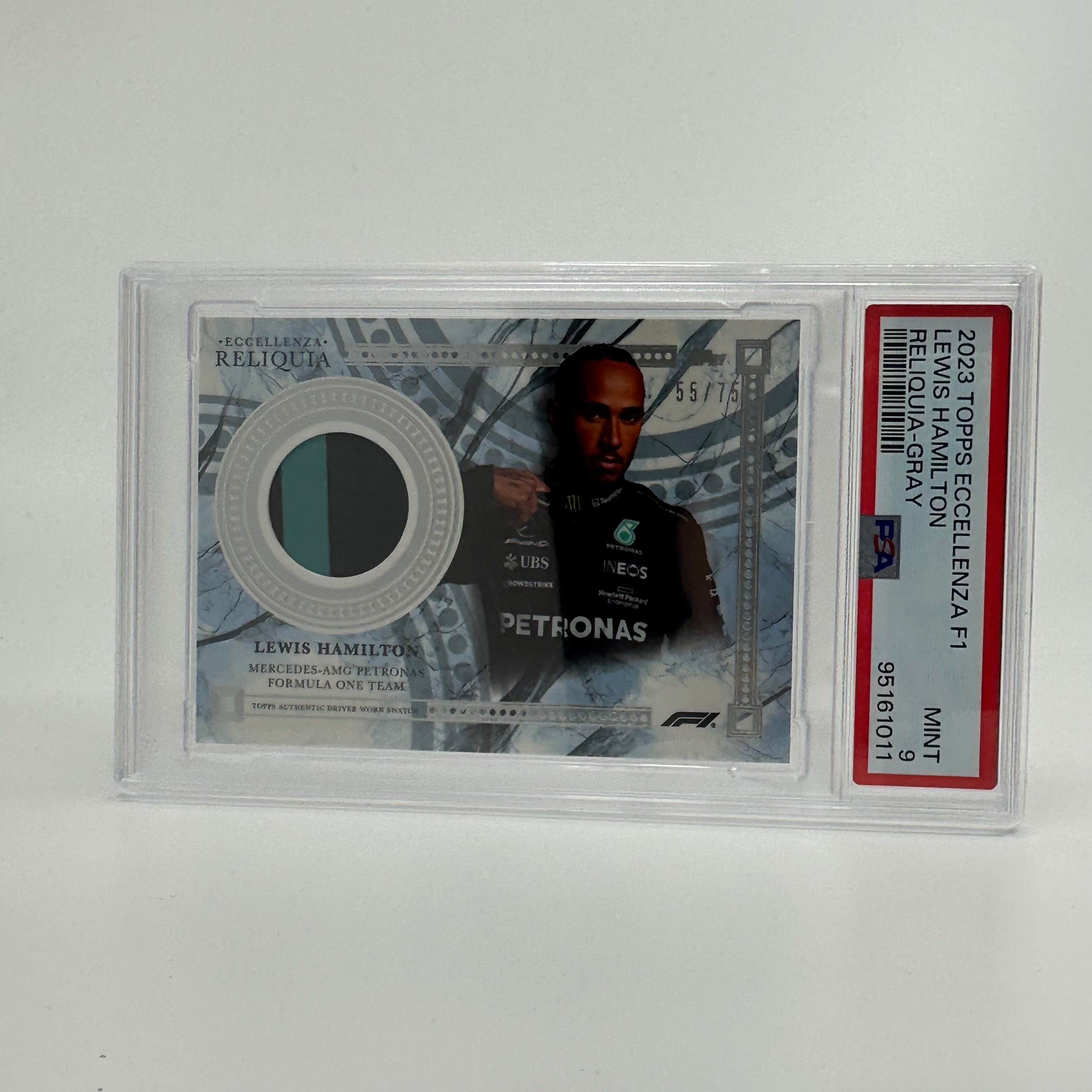 2023 Topps Eccellenza Reliquia PSA 9 Lewis Hamilton Grey 55/75 - Perfect for F1 Collectors & Sports Memorabilia Enthusiasts