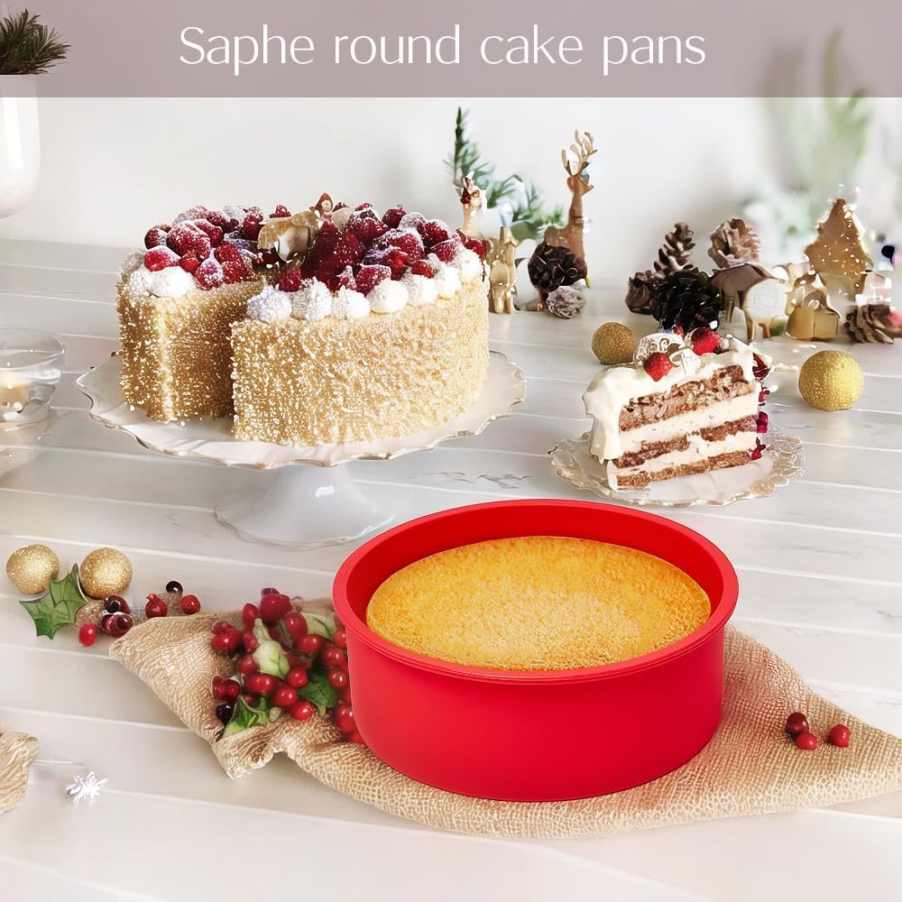 8 Inch Silicone Cake Pans (3 Pack) - Non-Stick Round Baking Molds for Layer Cake, Cheesecake & Chocolate - Perfect for Birthday, Wedding & Holiday Baking