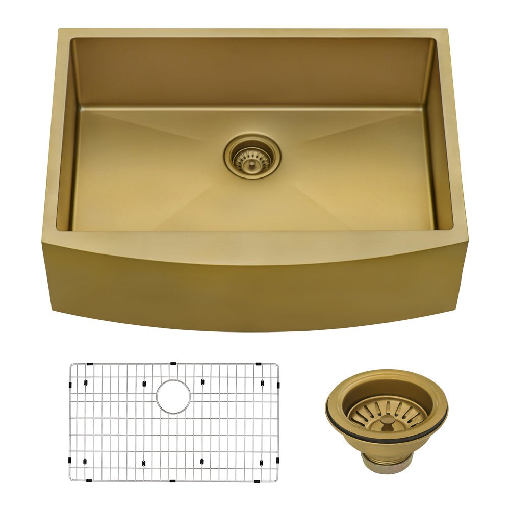 36 Inch Apron Front Farmhouse Kitchen Sink - Brass Tone Matte Gold Stainless Steel Single Bowl for Modern Farmhouse & Rustic Kitchen Decor | Perfect for Cooking, Washing Dishes & Food Prep