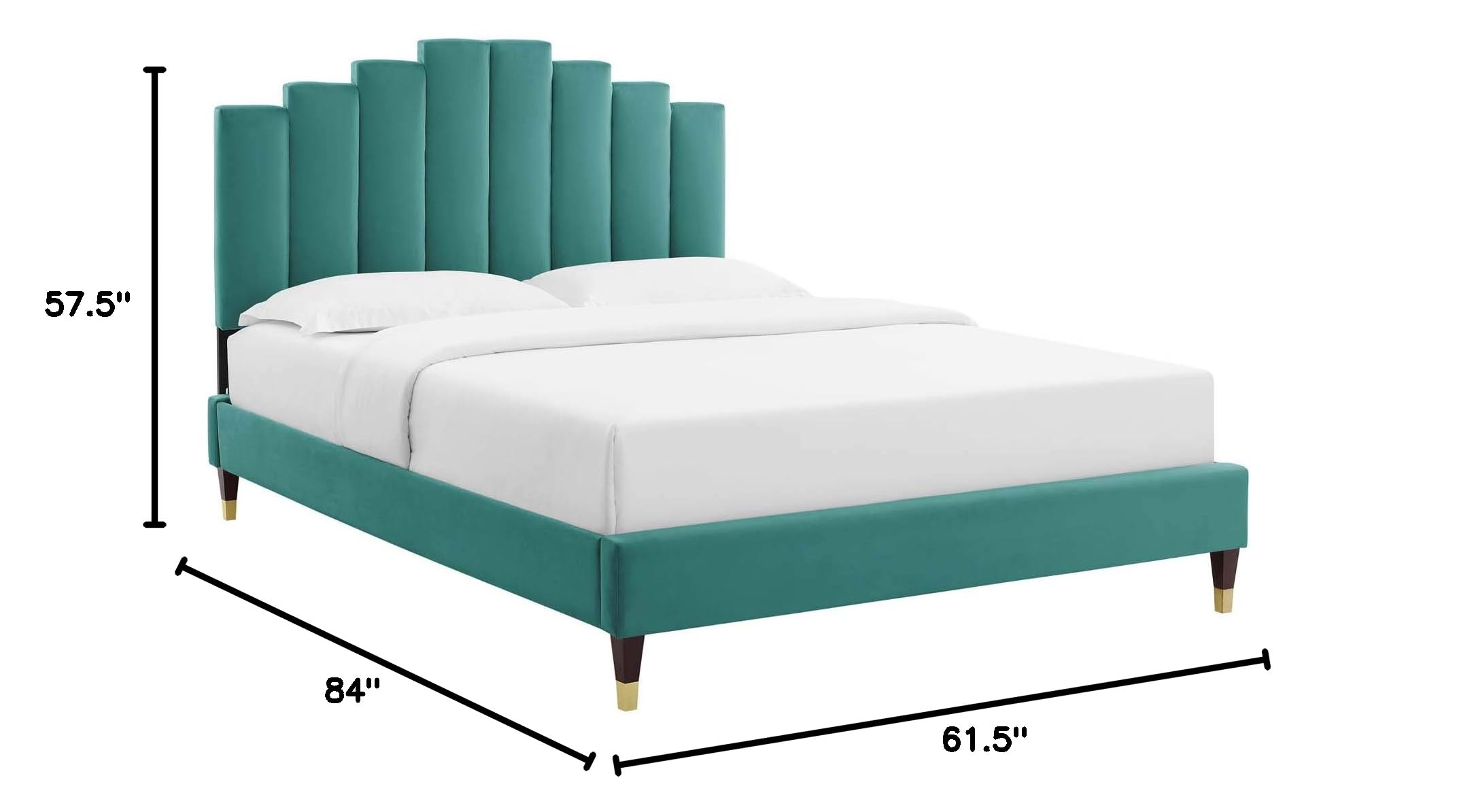 Modway Elise Channel Tufted Performance Velvet Full Platform Bed - Teal Upholstered Bed Frame with Gold Metal Legs | Modern Bedroom Furniture for Master Bedroom, Guest Room & Apartment