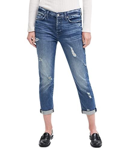 7 For All Mankind Women's Boyfriend Jeans - Relaxed Fit Distressed Denim Pants for Casual Wear & Everyday Outfits