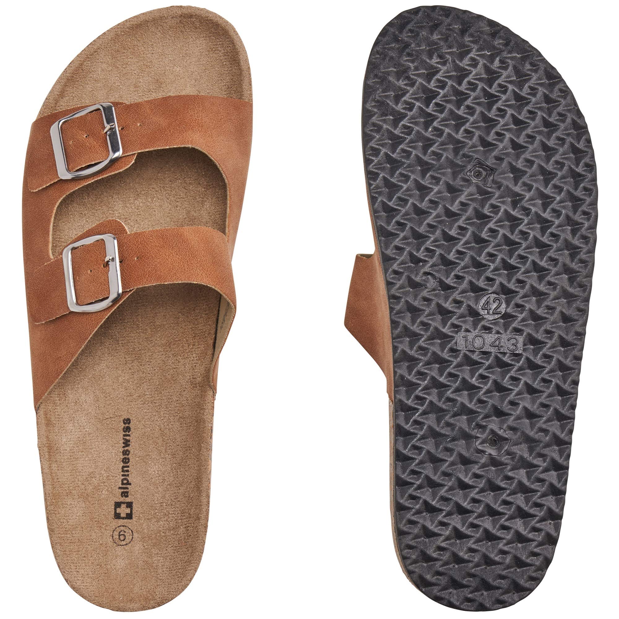 Alpine Swiss Men's Double Strap Casual Slides - Comfortable Flat Sandals for Summer, Beach, Pool & Outdoor Walking