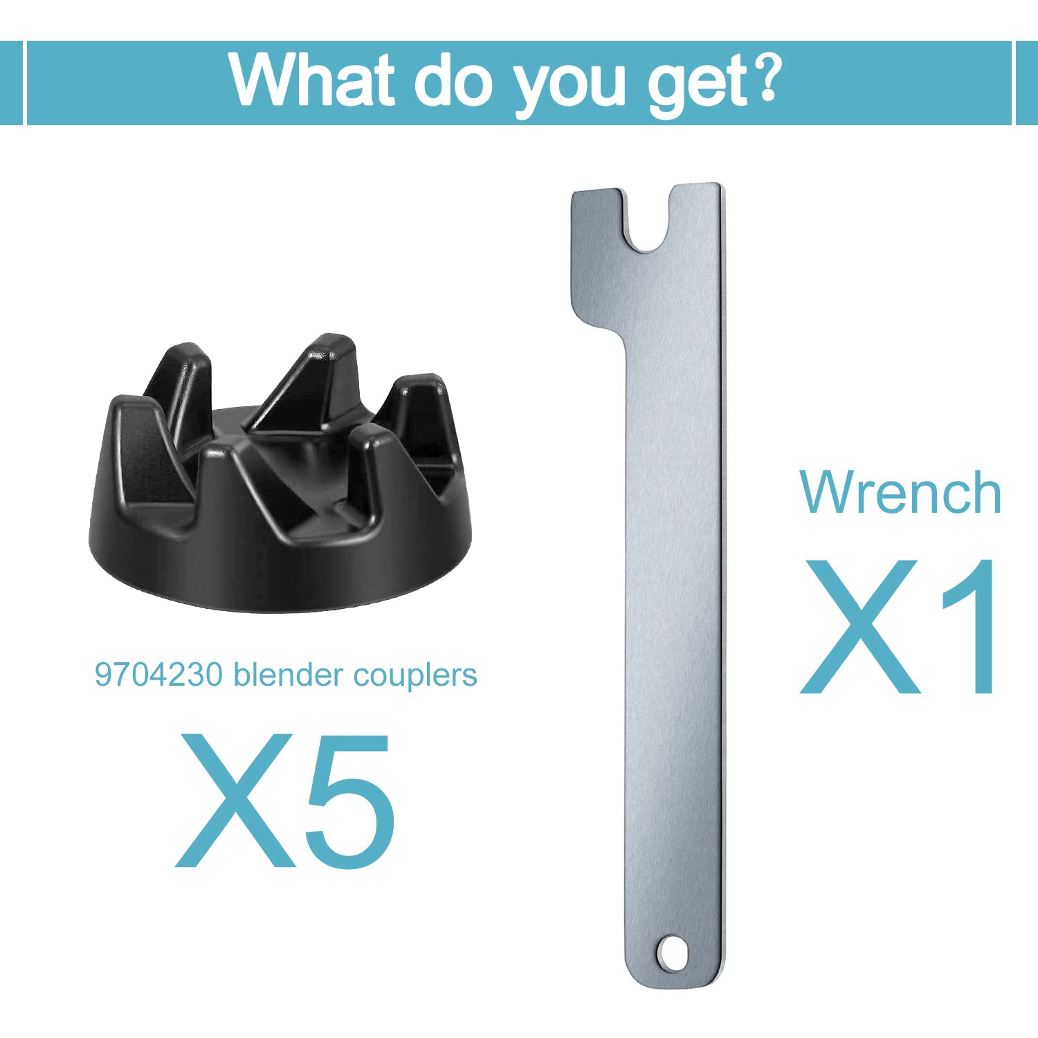 5Pcs KitchenAid Blender Replacement Coupler WP9704230VP - Rubber Gear Couplings Accessories with Wrench for Smooth Blending - Perfect for KitchenAid WP9704230-5 Models (Ideal for Smoothies, Sauces & Food Prep)