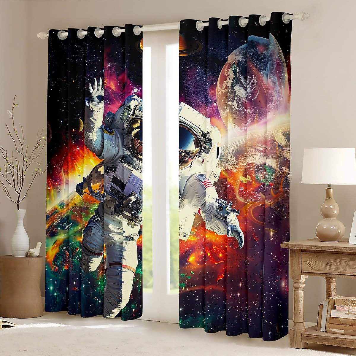 **NASA-Inspired Boys Astronaut & Galaxy Space Curtains - 2 Panel Set (84